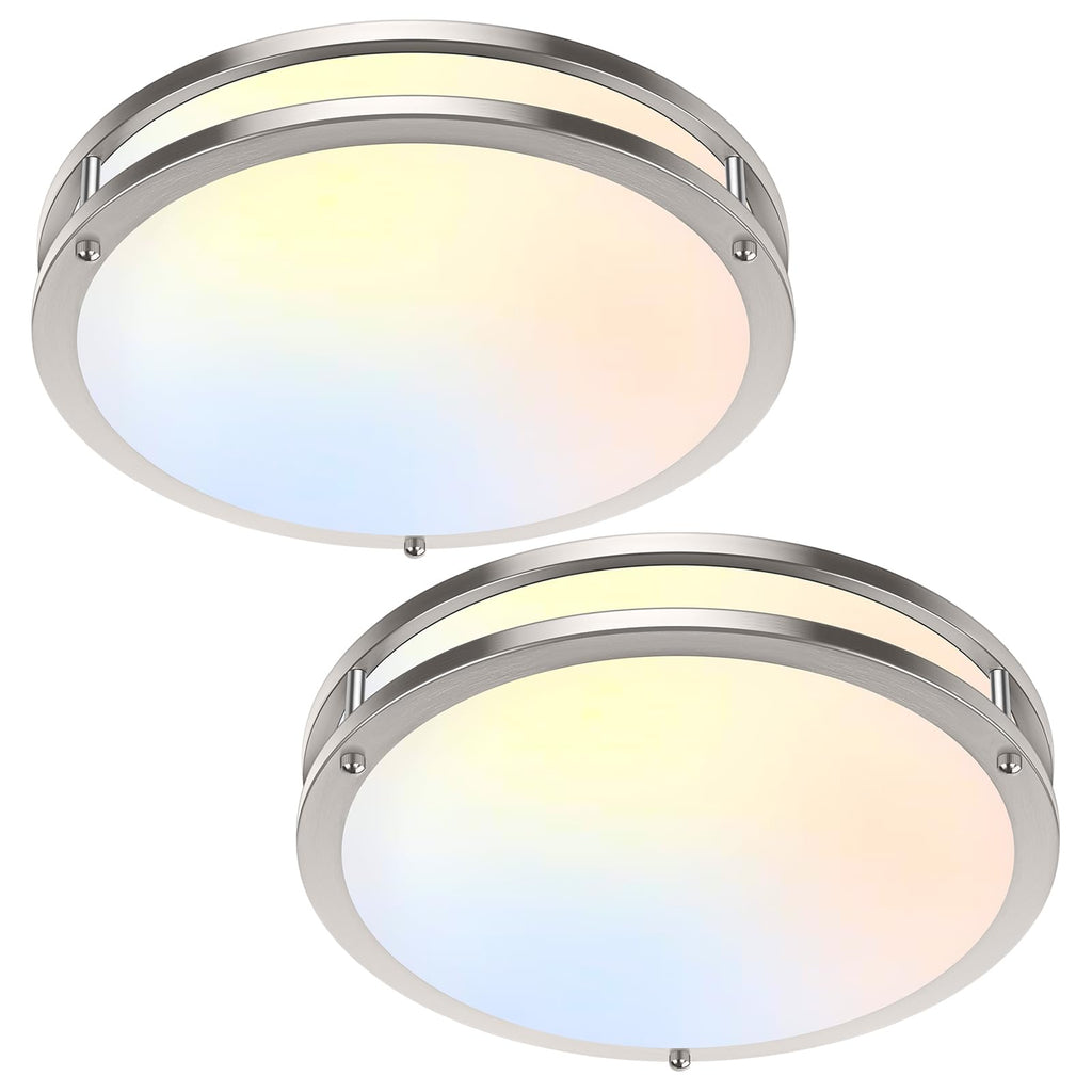 36W LED Ceiling Lights 3600lm Super Bright, Dimmable Flush Mount Light Fixtures 6500K/5000K/4000K/3000K/2700K Adjusted Modern Ceiling Lights 2PACK, 13 Inch Ceiling Lamps for Bedroom Kitchen, Nickle