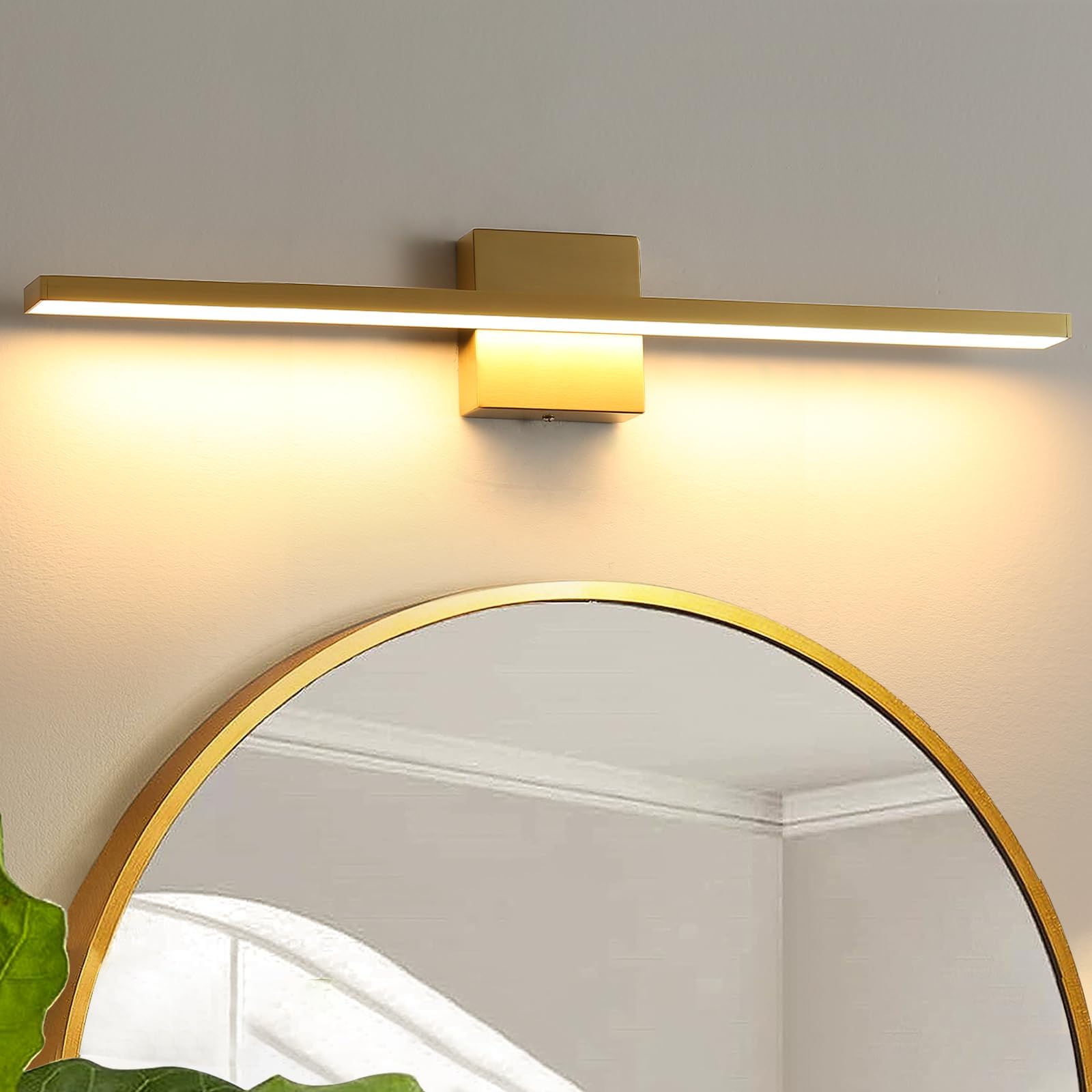 Brushed Gold Vanity Light 16 Inch Modern Bathroom Light Fixtures 14W Wall Vanity Lamp Over Mirror, Dimmable 5CCT LED Wall Sconce for Bedroom Cabinets UL Certificated