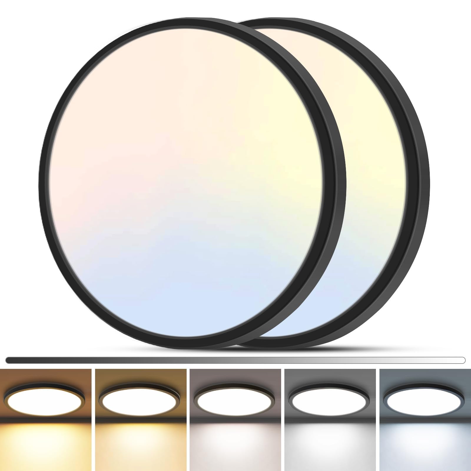 zemty 4Pack LED Flush Mount Ceiling Light, 12 Inch 24W Dimmable Round Ceiling Fixture, Black Low Profile Hardwired Ceiling Lamp for Bedroom, Kitchen, Hallway & Bathroom
