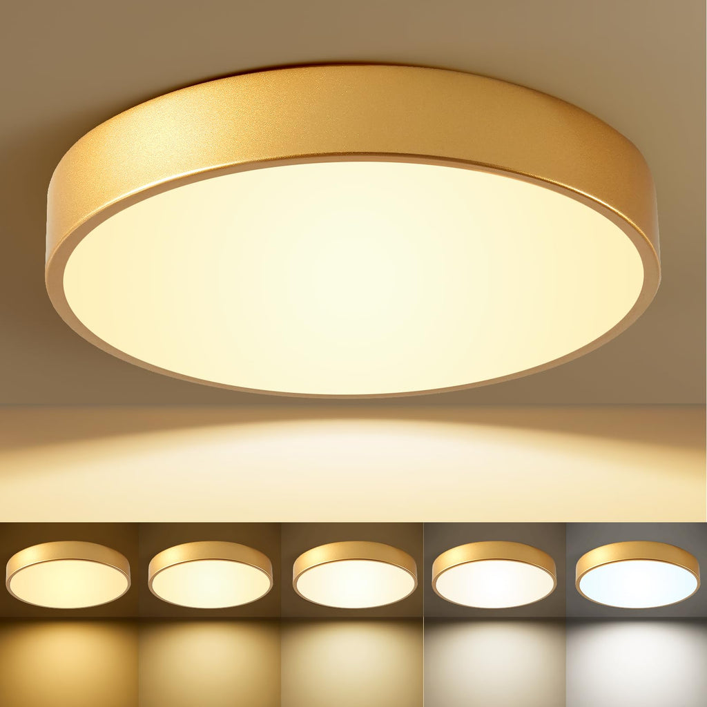 12 Inch Gold Dimmable LED Flush Mount Ceiling Light 24W 5CCT for Bedroom Kitchen Hallway