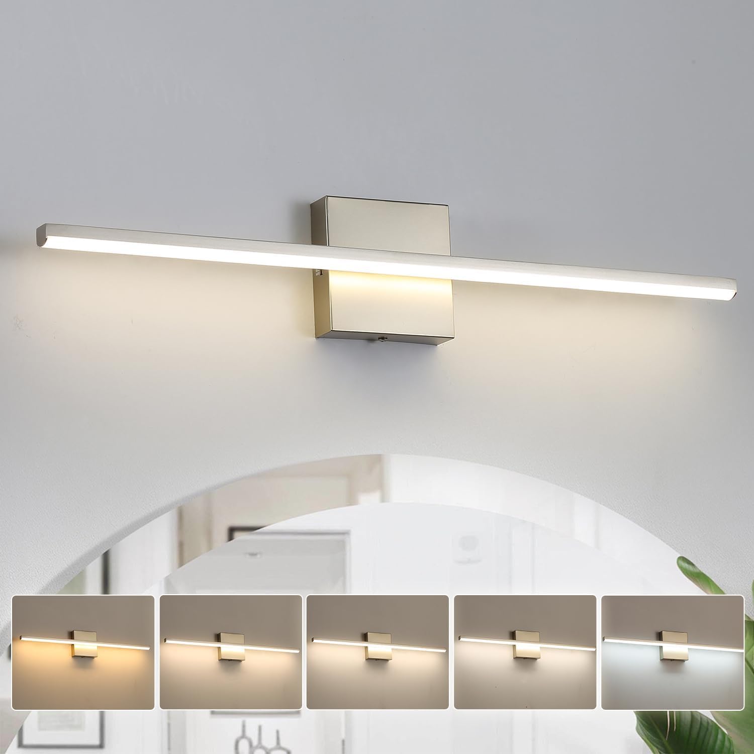 Brushed Gold Vanity Light 16 Inch Modern Bathroom Light Fixtures 14W Wall Vanity Lamp Over Mirror, Dimmable 5CCT LED Wall Sconce for Bedroom Cabinets UL Certificated