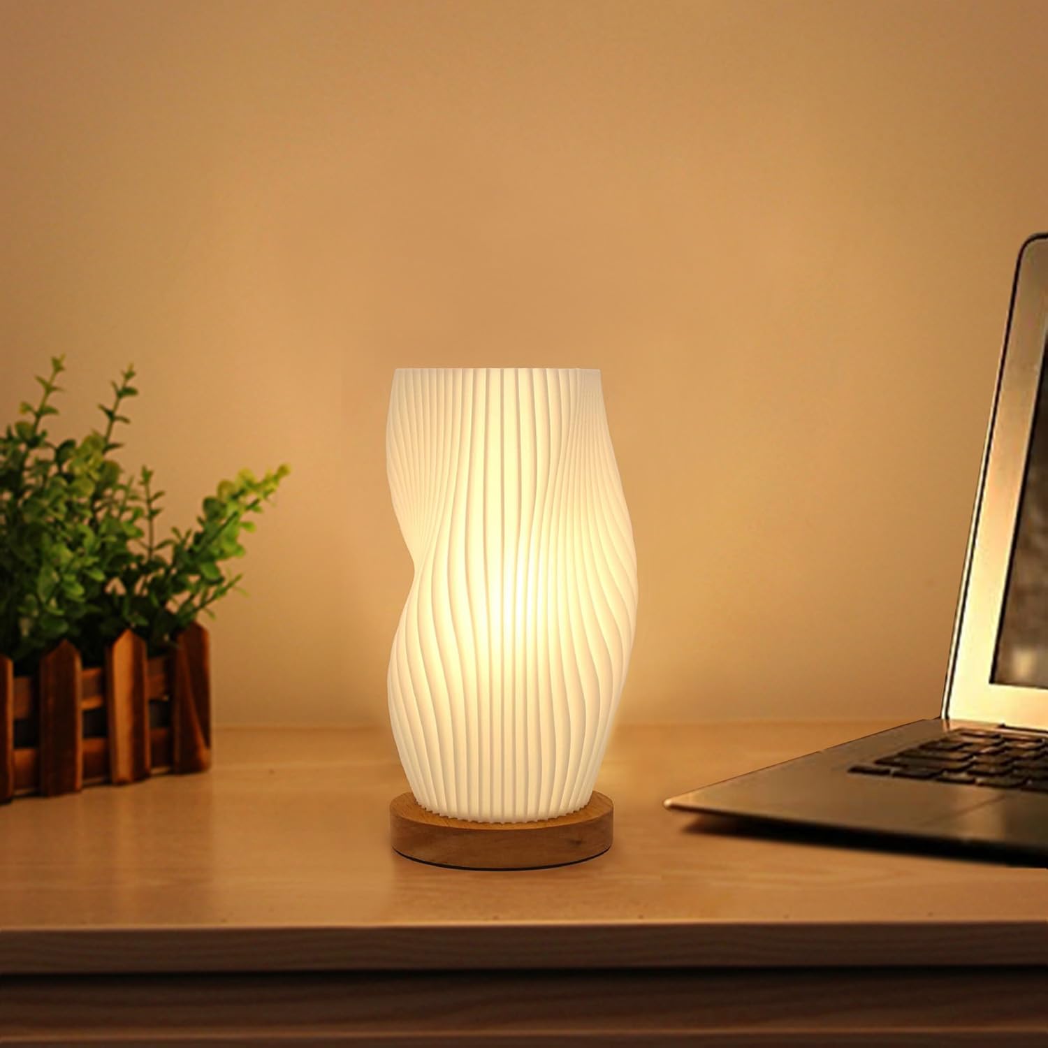 Zenply Novelty Small Table Lamp for Bedroom,Vintage Style Striped Small Night Light Lamp, Mini Bedside Lamp for Living Room Nightstand Small Space Kids Room Living Room Office Dorm (SM), Warm-SM