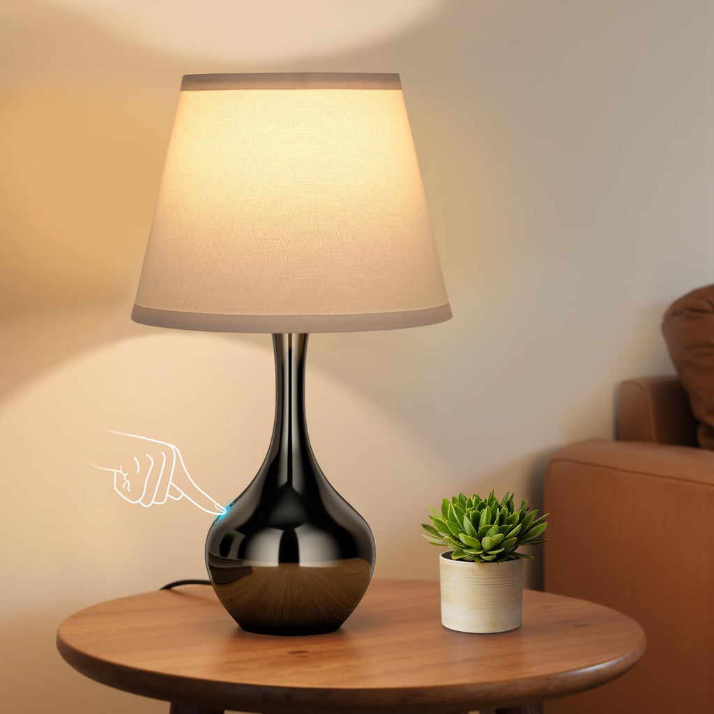 Seealle 16.1" Touch Table Lamps for Nightstand, 3-Way Dimmable Small Bedroom Lamps for Night Stands, Black Bedside Lamps for Living Room, Kids Room, End Table