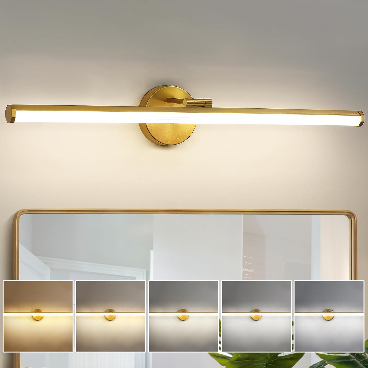 KAISITE Bathroom Lighting Fixture Over Mirror - 30 Inch Gold Vanity Light 24W 5CCT Dimmable Modern LED Vanity Light Fixture Rotatable Bath Vanity Light Bar for Bathroom