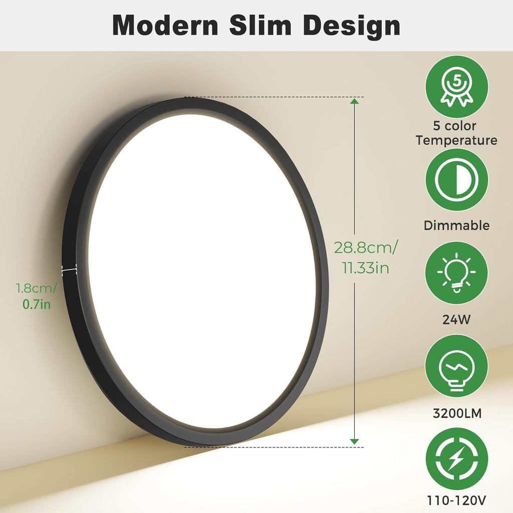 zemty 4Pack LED Flush Mount Ceiling Light, 12 Inch 24W Dimmable Round Ceiling Fixture, Black Low Profile Hardwired Ceiling Lamp for Bedroom, Kitchen, Hallway & Bathroom