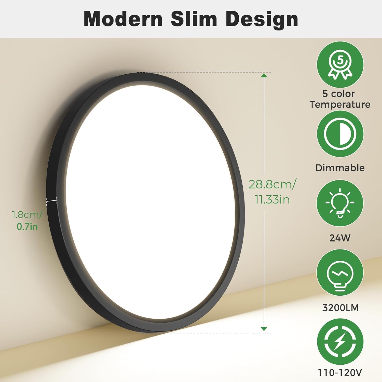 zemty 4Pack LED Flush Mount Ceiling Light, 12 Inch 24W Dimmable Round Ceiling Fixture, Black Low Profile Hardwired Ceiling Lamp for Bedroom, Kitchen, Hallway & Bathroom