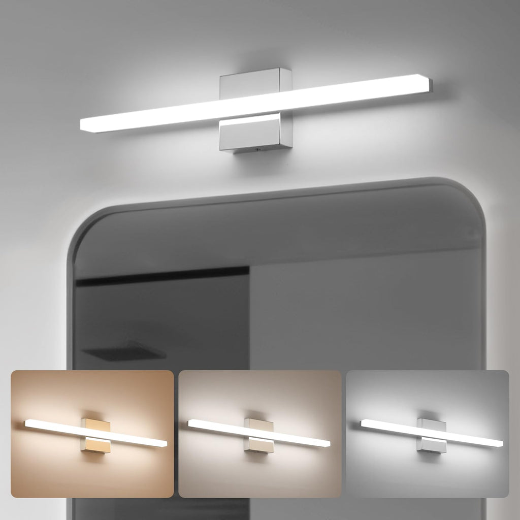 Combuh Modern Bathroom Light Fixtures Over Mirror Vanity Lighting Gentle, 16 Inch 9W Led Chrome Small Restroom Wall Lamps Bar for Bathroom Linear Modernas Lámparas Luces para Baño Cool White 6000K