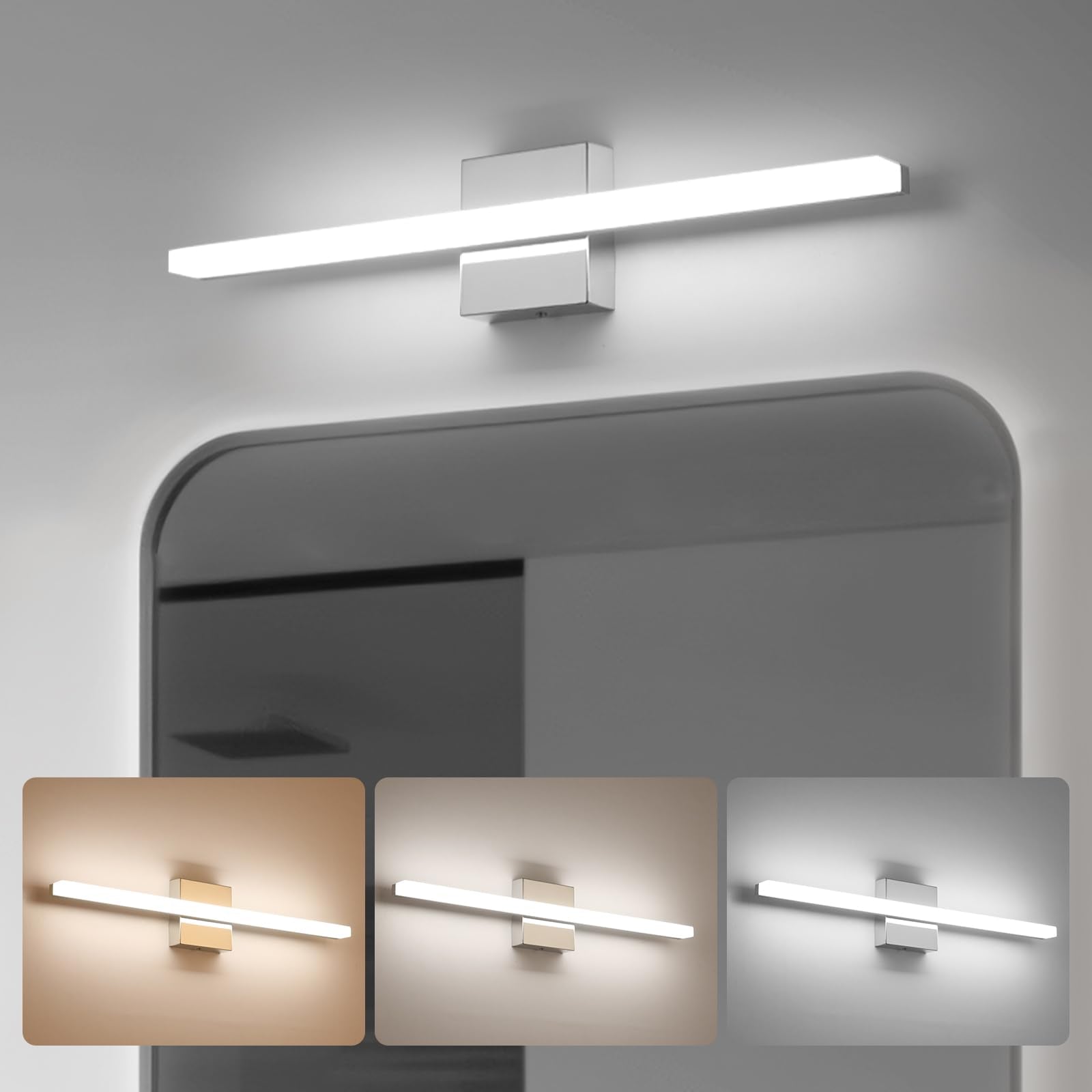 Combuh Modern Bathroom Light Fixtures Over Mirror Vanity Lighting Gentle, 16 Inch 9W Led Chrome Small Restroom Wall Lamps Bar for Bathroom Linear Modernas Lámparas Luces para Baño Cool White 6000K