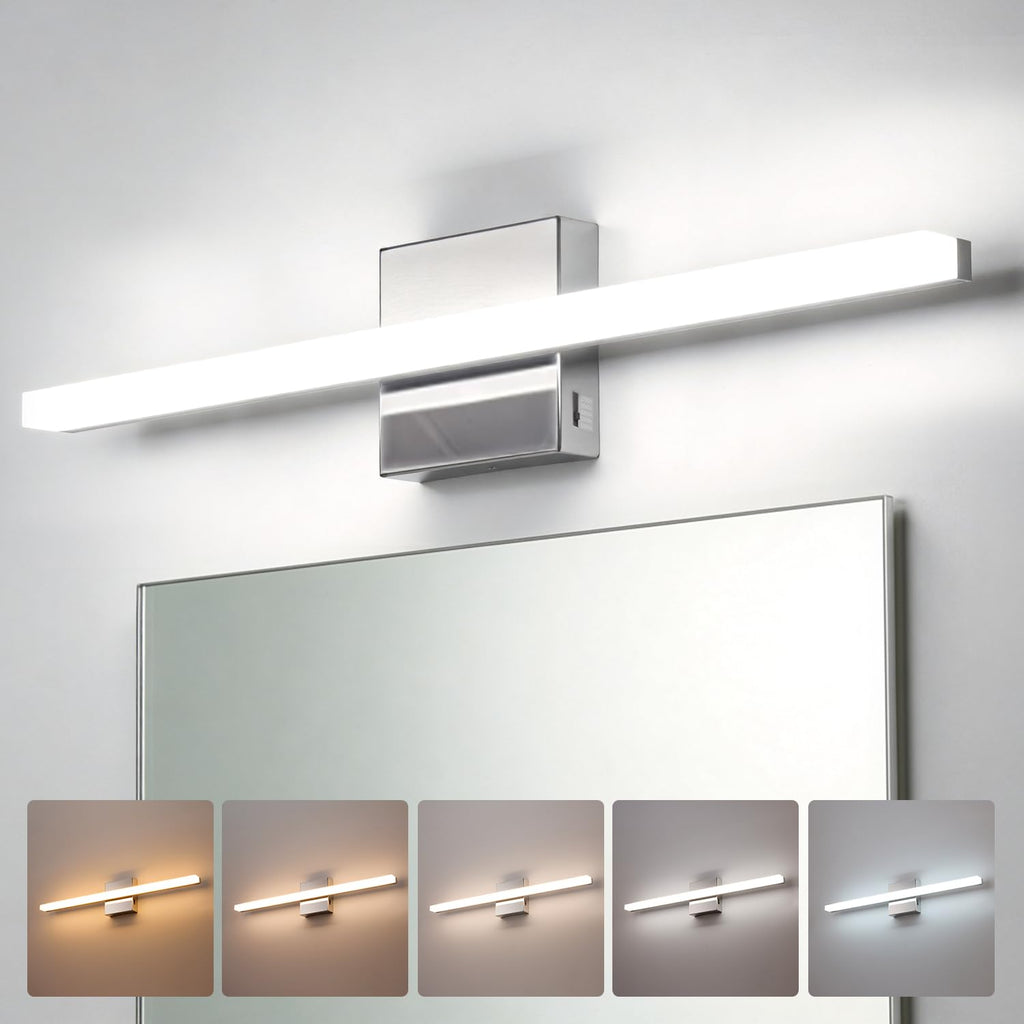 Combuh Modern Bathroom Light Fixtures Over Mirror Vanity Lighting Gentle, 16 Inch 9W Led Chrome Small Restroom Wall Lamps Bar for Bathroom Linear Modernas Lámparas Luces para Baño Cool White 6000K