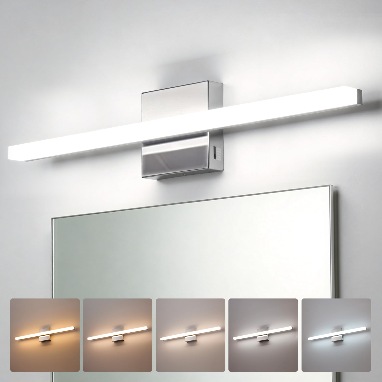 Combuh Modern Bathroom Light Fixtures Over Mirror Vanity Lighting Gentle, 16 Inch 9W Led Chrome Small Restroom Wall Lamps Bar for Bathroom Linear Modernas Lámparas Luces para Baño Cool White 6000K