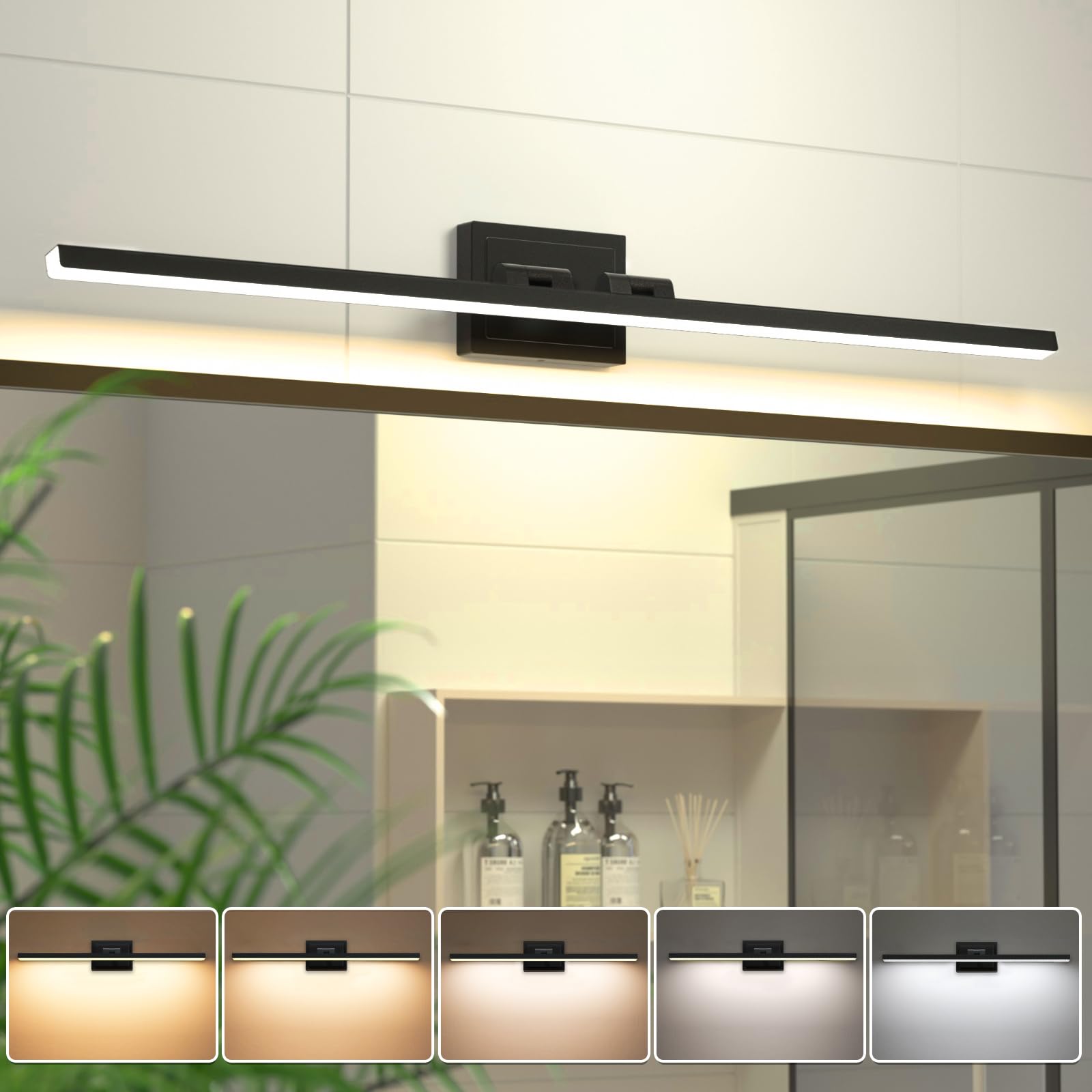 VOLISUN Modern Bathroom Vanity Light 48 inch, Rotatable, 30W Dimmable 5CCT Led Bathroom Light Fixture Over Mirror, Black Bar Vanity Light for Bathroom Mirror Cabinets-ETL Certificated