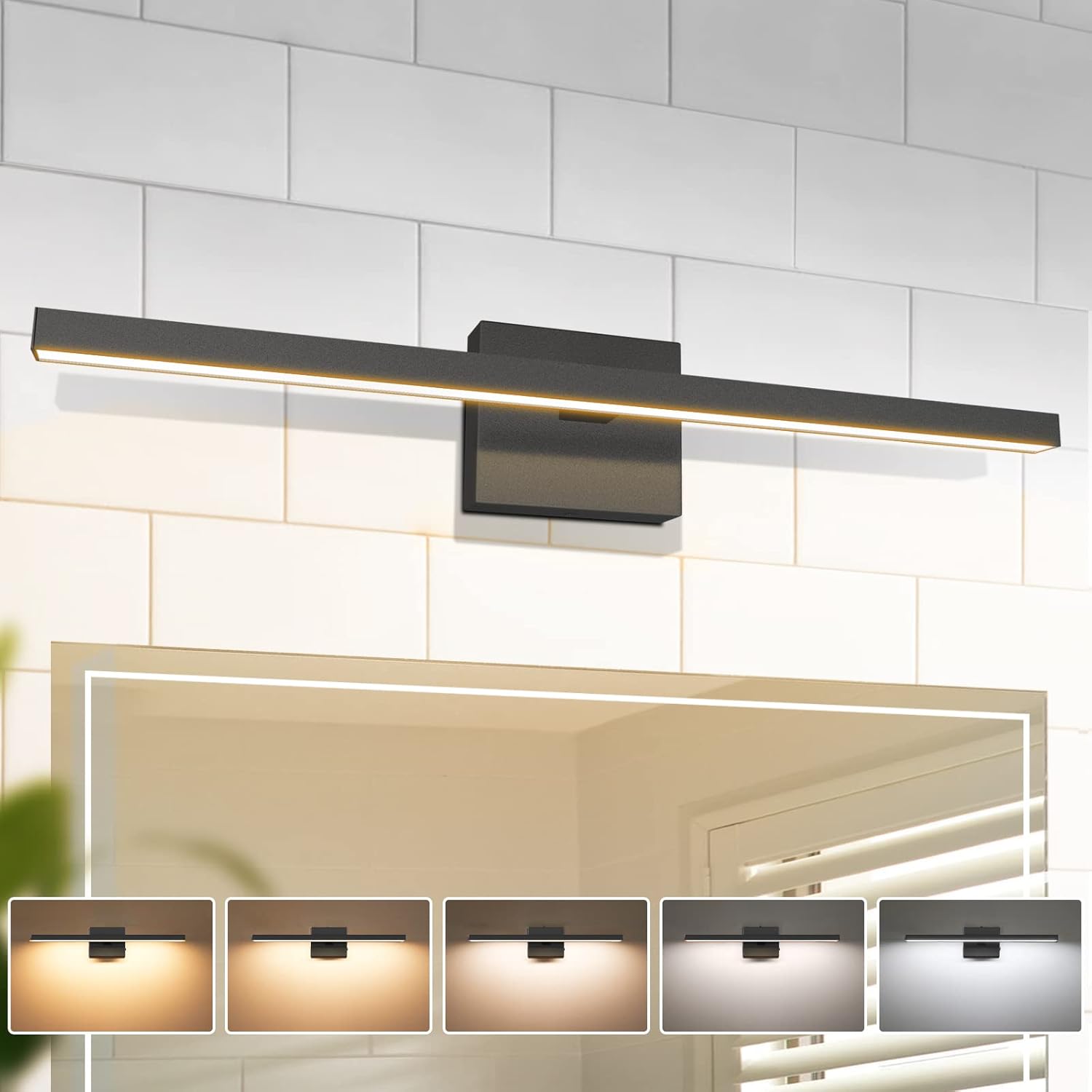 VOLISUN Modern Bathroom Vanity Light 23.6 inch, 14W Dimmable 5CCT Led Bathroom Light Fixture Over Mirror, Black Bar Vanity Light for Bathrooms Mirror Cabinets Bedroom-ETL Certificated