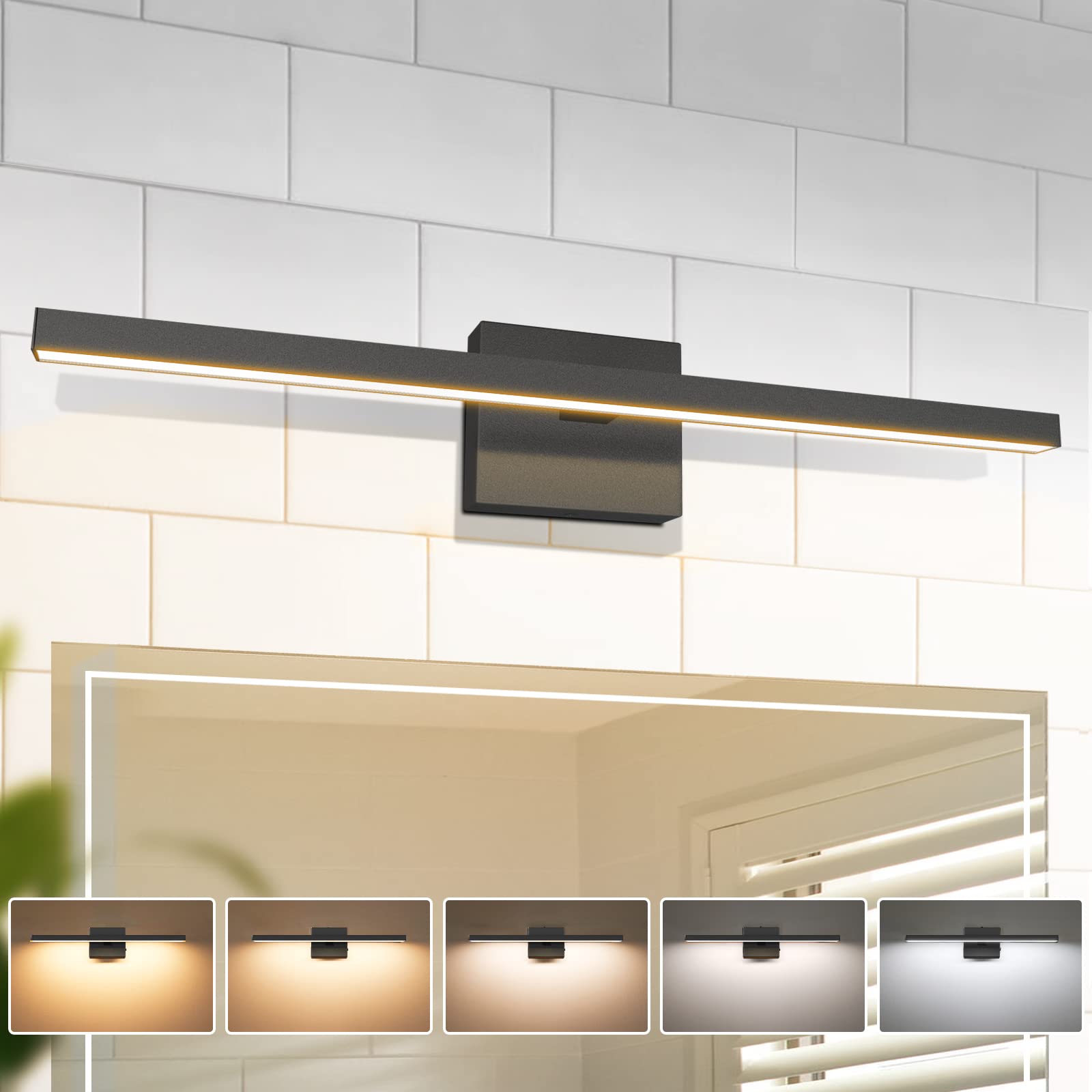 VOLISUN Modern Bathroom Vanity Light 23.6 inch, 14W Dimmable 5CCT Led Bathroom Light Fixture Over Mirror, Black Bar Vanity Light for Bathrooms Mirror Cabinets Bedroom-ETL Certificated