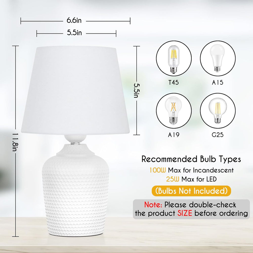 Sucolite Small 11.8" Table Lamps Set of 2, Bedside Nightstand Lamps for Bedroom Kid’s Room, Cute Desk Lamps with Studded Texture Base for Reading Nursery Living Room Office, White