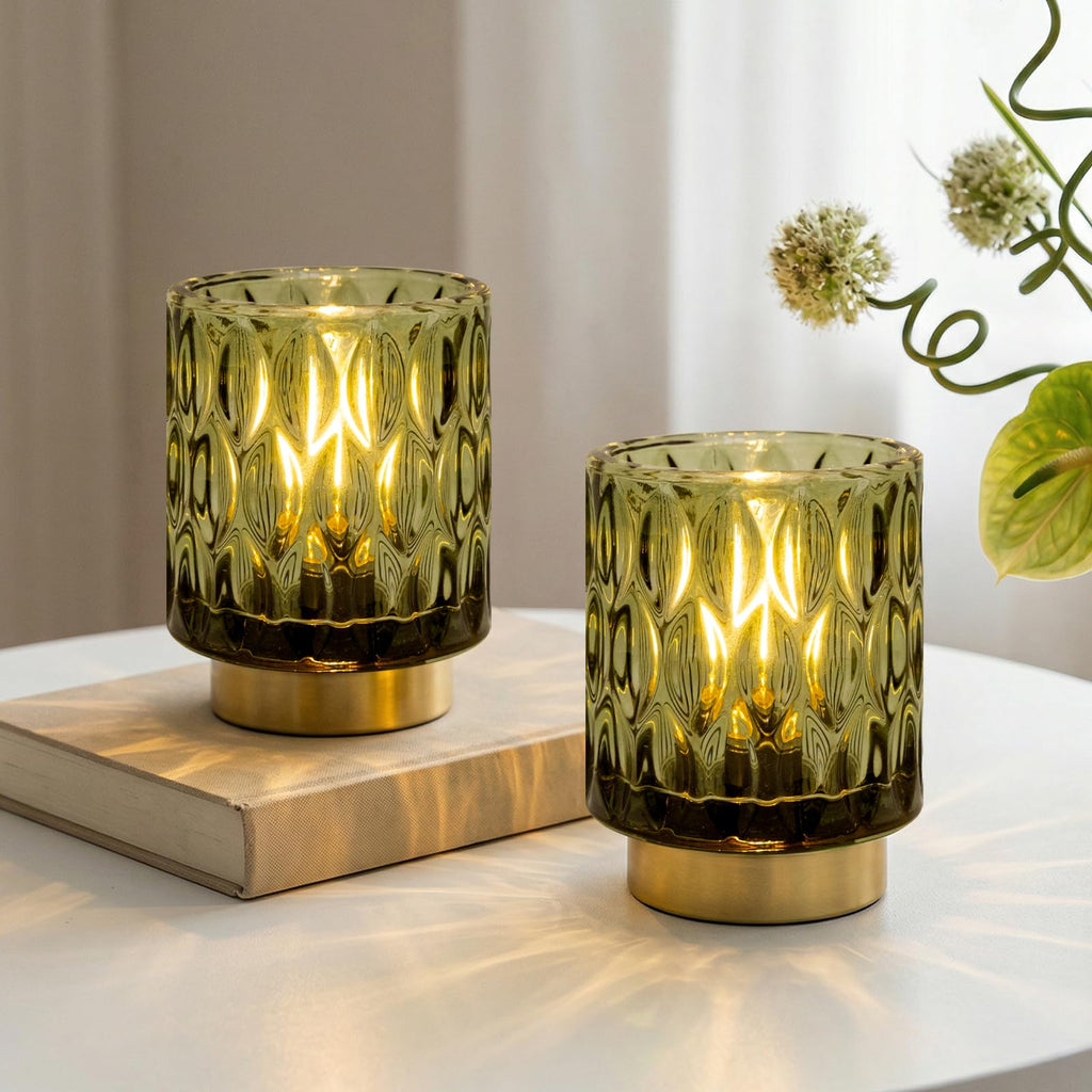 Battery Operated Table Lamps Timer, Mini Crystal Lamp for Area No Plug, Cordless Lamp with LED Bulb for Power Outage, Decorative Lamps for Tabletop/Corner/Entryway/Stairway/Bathroom/Fireplace(2*PEARL)