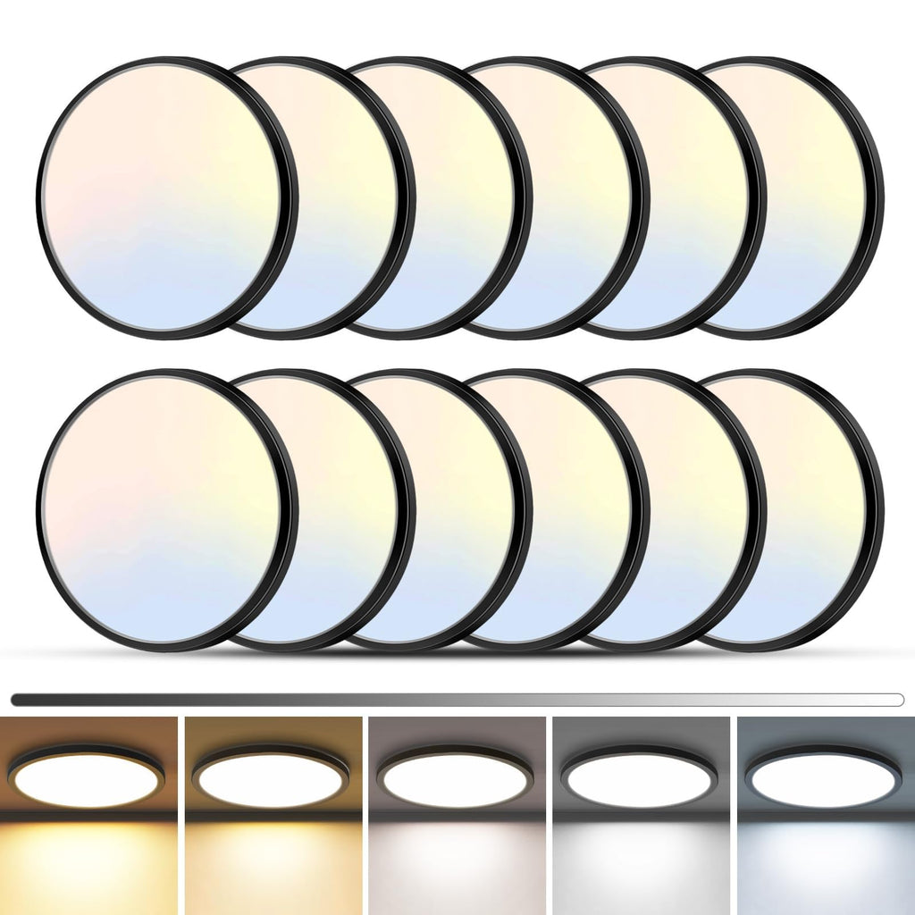 zemty 4Pack LED Flush Mount Ceiling Light, 12 Inch 24W Dimmable Round Ceiling Fixture, Black Low Profile Hardwired Ceiling Lamp for Bedroom, Kitchen, Hallway & Bathroom