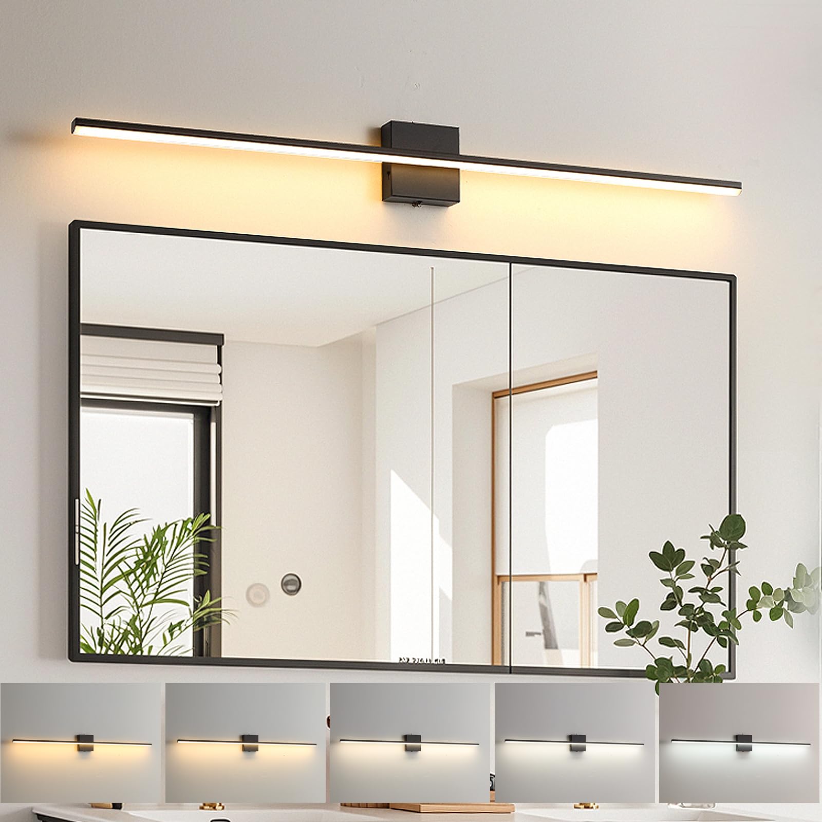 Brushed Gold Vanity Light 16 Inch Modern Bathroom Light Fixtures 14W Wall Vanity Lamp Over Mirror, Dimmable 5CCT LED Wall Sconce for Bedroom Cabinets UL Certificated