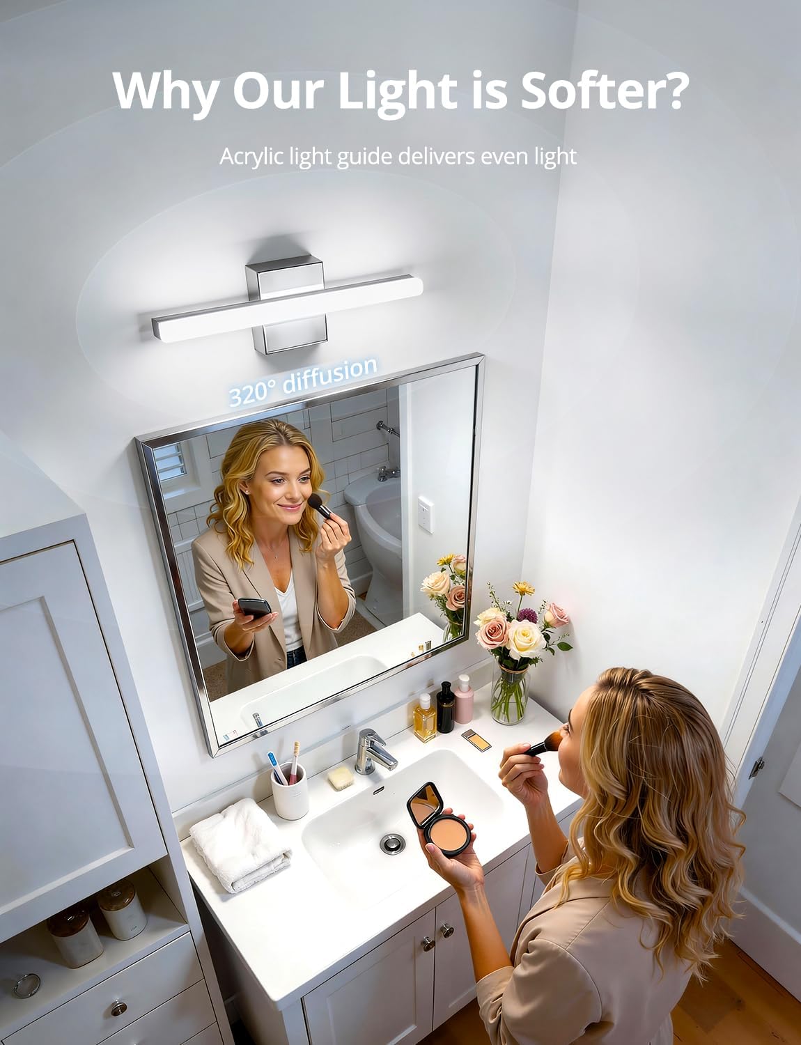 Combuh Modern Bathroom Light Fixtures Over Mirror Vanity Lighting Gentle, 16 Inch 9W Led Chrome Small Restroom Wall Lamps Bar for Bathroom Linear Modernas Lámparas Luces para Baño Cool White 6000K