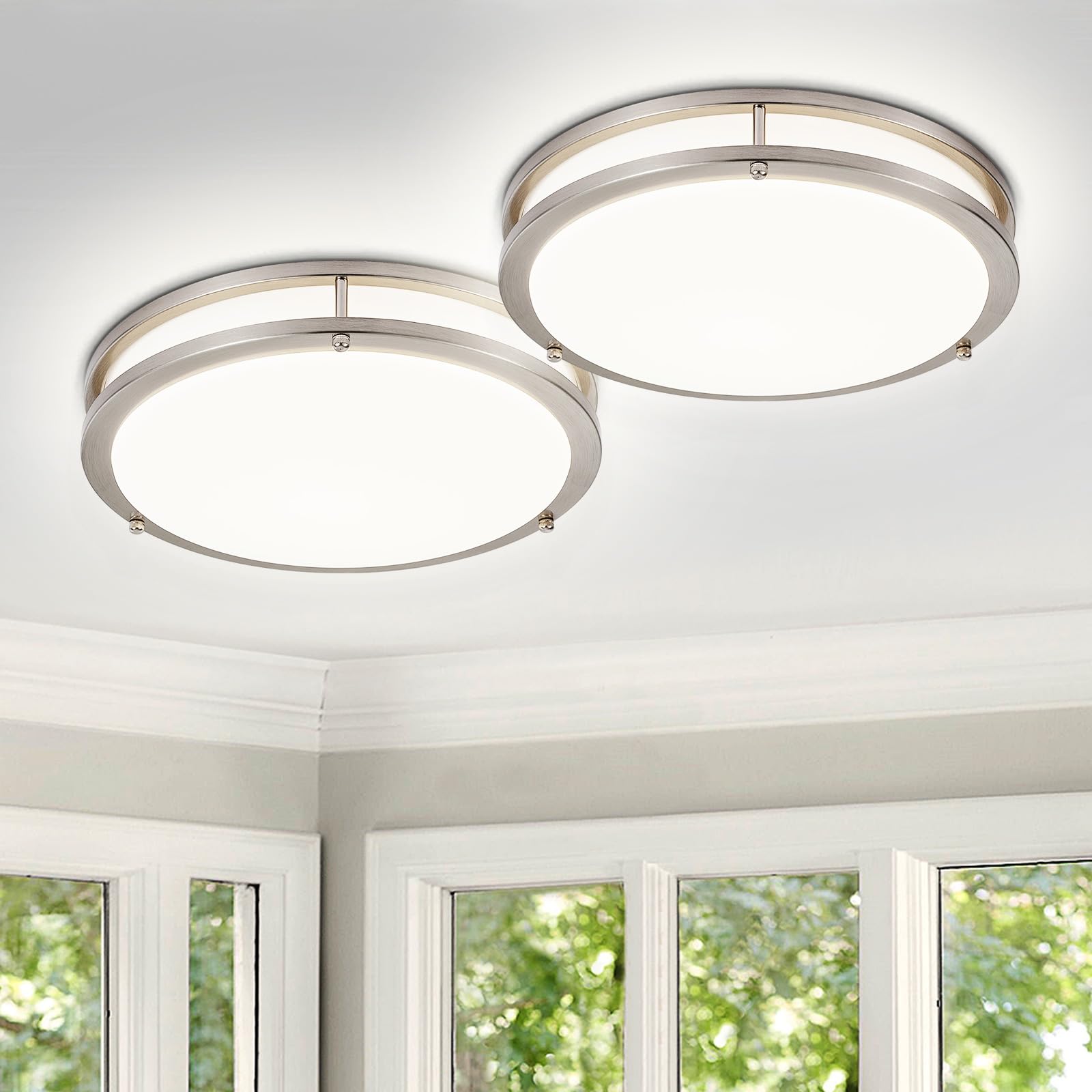 DLLT Flush Mount LED Ceiling Light: 13 Inch 5CCT (3000K-6000K) & Dimmable Ceiling Light Fixtures for Bedroom Hallway - 24W Modern Brushed Nickel Super Bright Kitchen Lighting Fixtures Ceiling