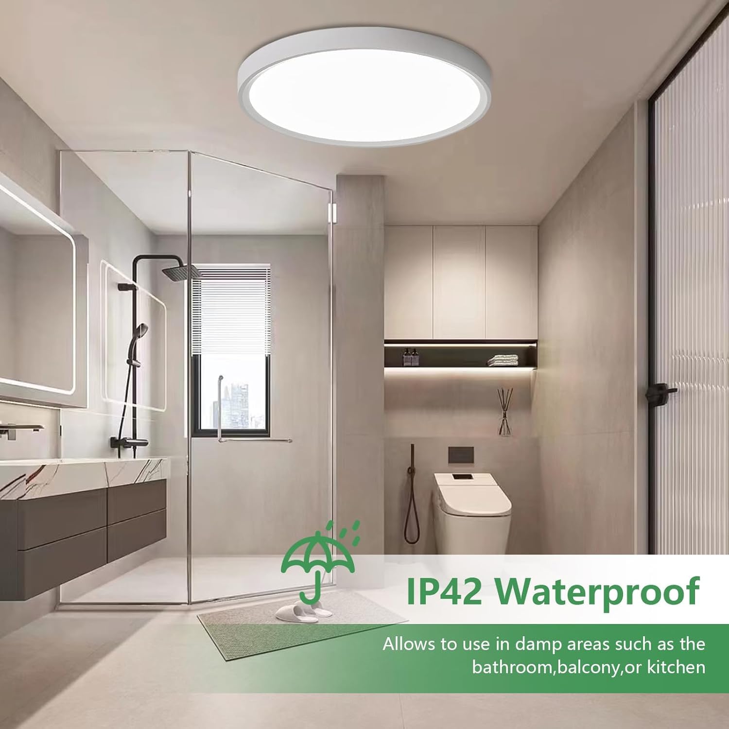 24 Inch Large LED Flush Mount Ceiling Light, 50W,5480LM, 3000K/4000K/6000K CCT Selectable,White Round Flat Panel Low Profile Ceiling Light Fixtures for Hallway, Kitchen, Bedroom, Laundry Room