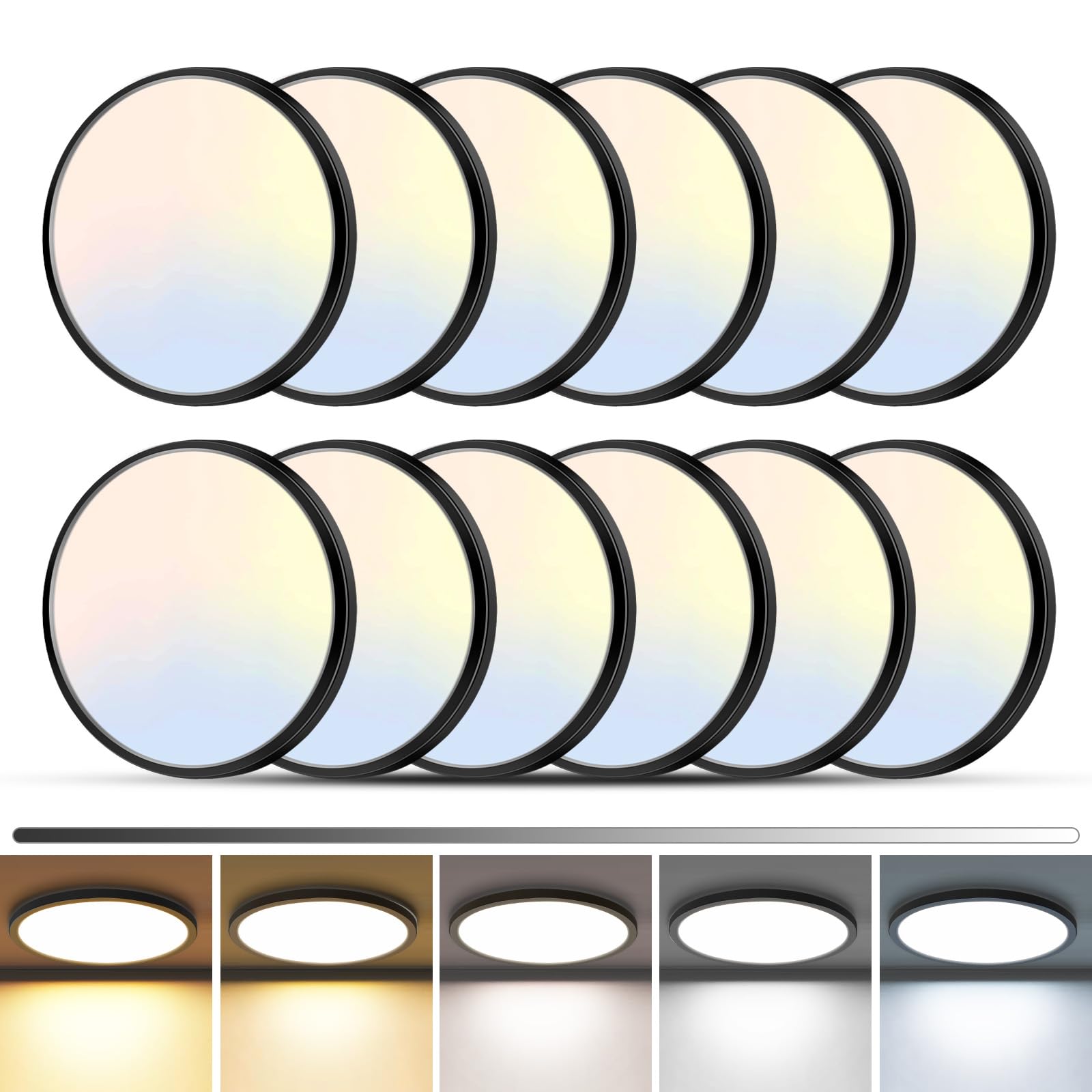 zemty 4Pack LED Flush Mount Ceiling Light, 12 Inch 24W Dimmable Round Ceiling Fixture, Black Low Profile Hardwired Ceiling Lamp for Bedroom, Kitchen, Hallway & Bathroom