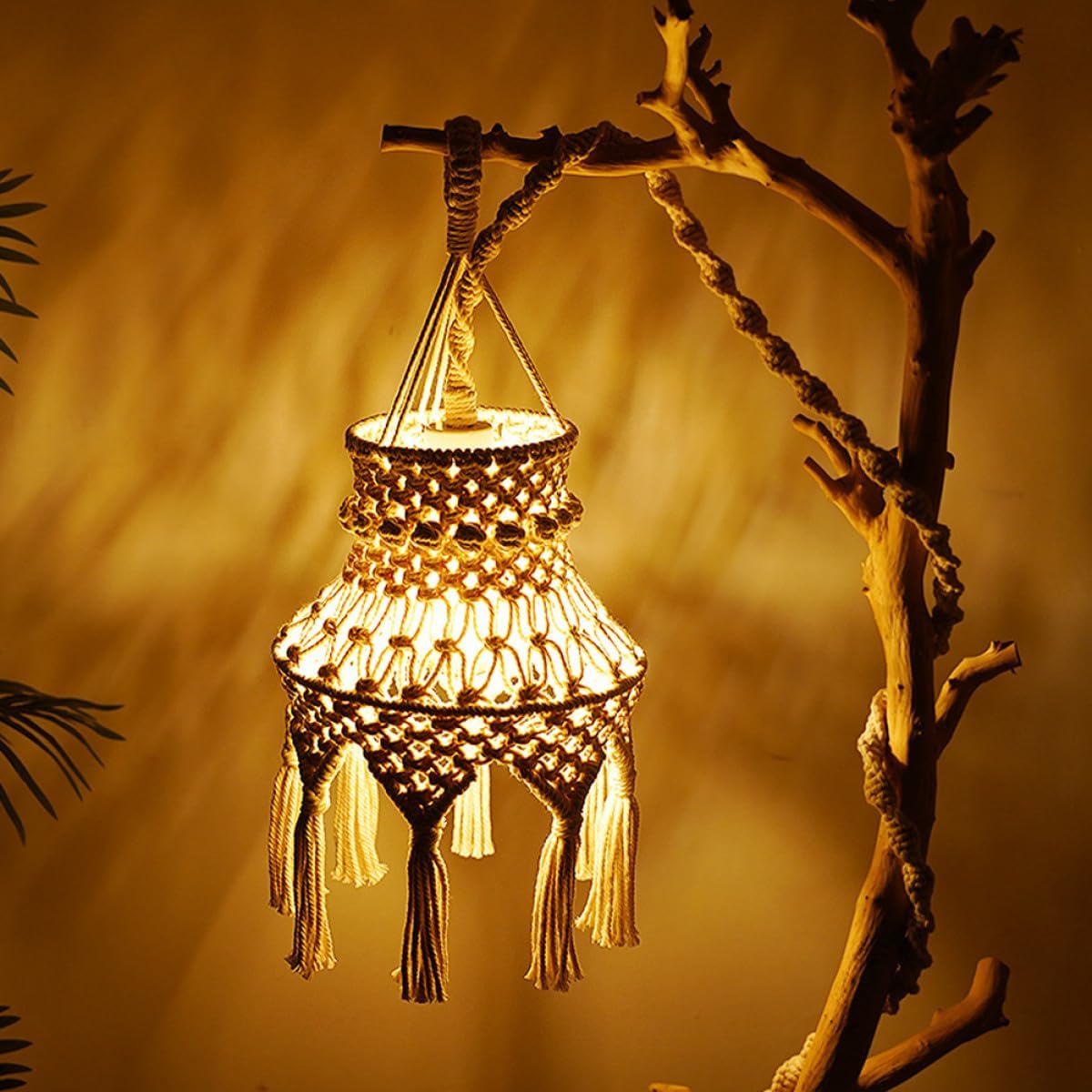 Macrame Lamp Shade Bohemian Hanging Lampshade Woven E27 Ceiling Light Cover for Bedroom Living Room Soft Decor