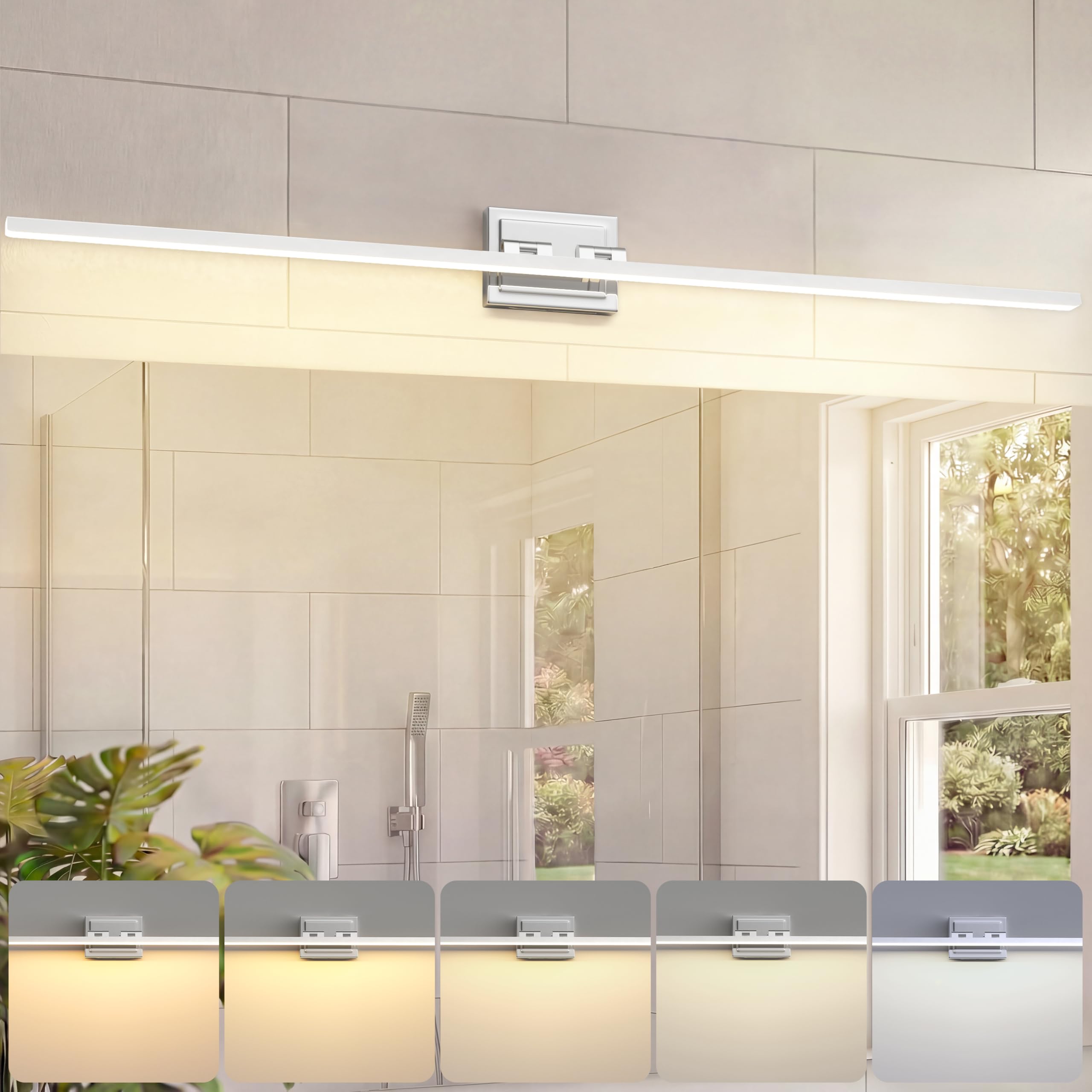 VOLISUN Modern Bathroom Vanity Light 48 inch, Rotatable, 30W Dimmable 5CCT Led Bathroom Light Fixture Over Mirror, Black Bar Vanity Light for Bathroom Mirror Cabinets-ETL Certificated
