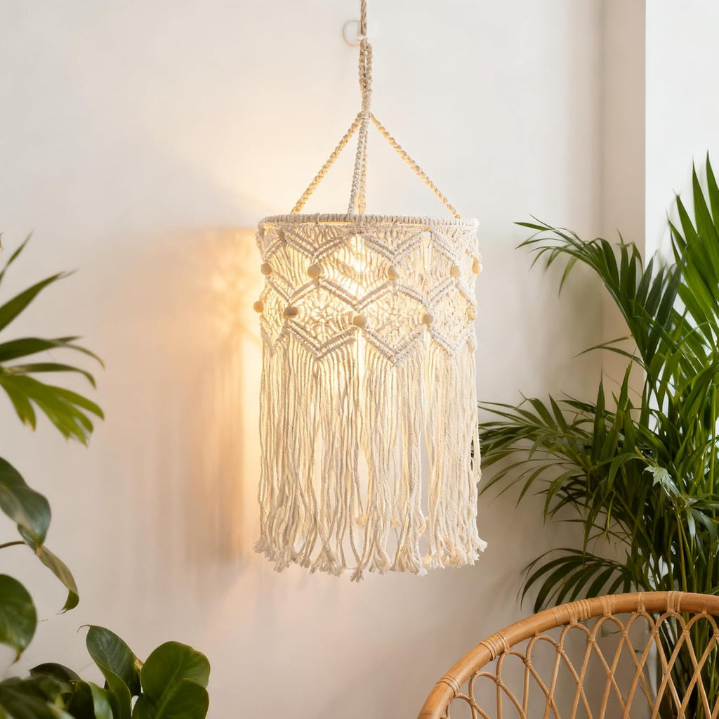 YYHTYZ Lamp Shade Bohemian Hanging Lamp Handcrafted Cotton Thread Light Cover for Bedroom Living Room not Include Bulb (cylinder)