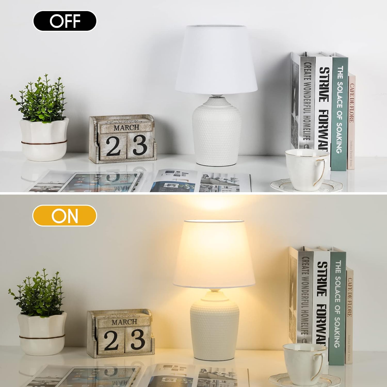 Sucolite Small 11.8" Table Lamps Set of 2, Bedside Nightstand Lamps for Bedroom Kid’s Room, Cute Desk Lamps with Studded Texture Base for Reading Nursery Living Room Office, White