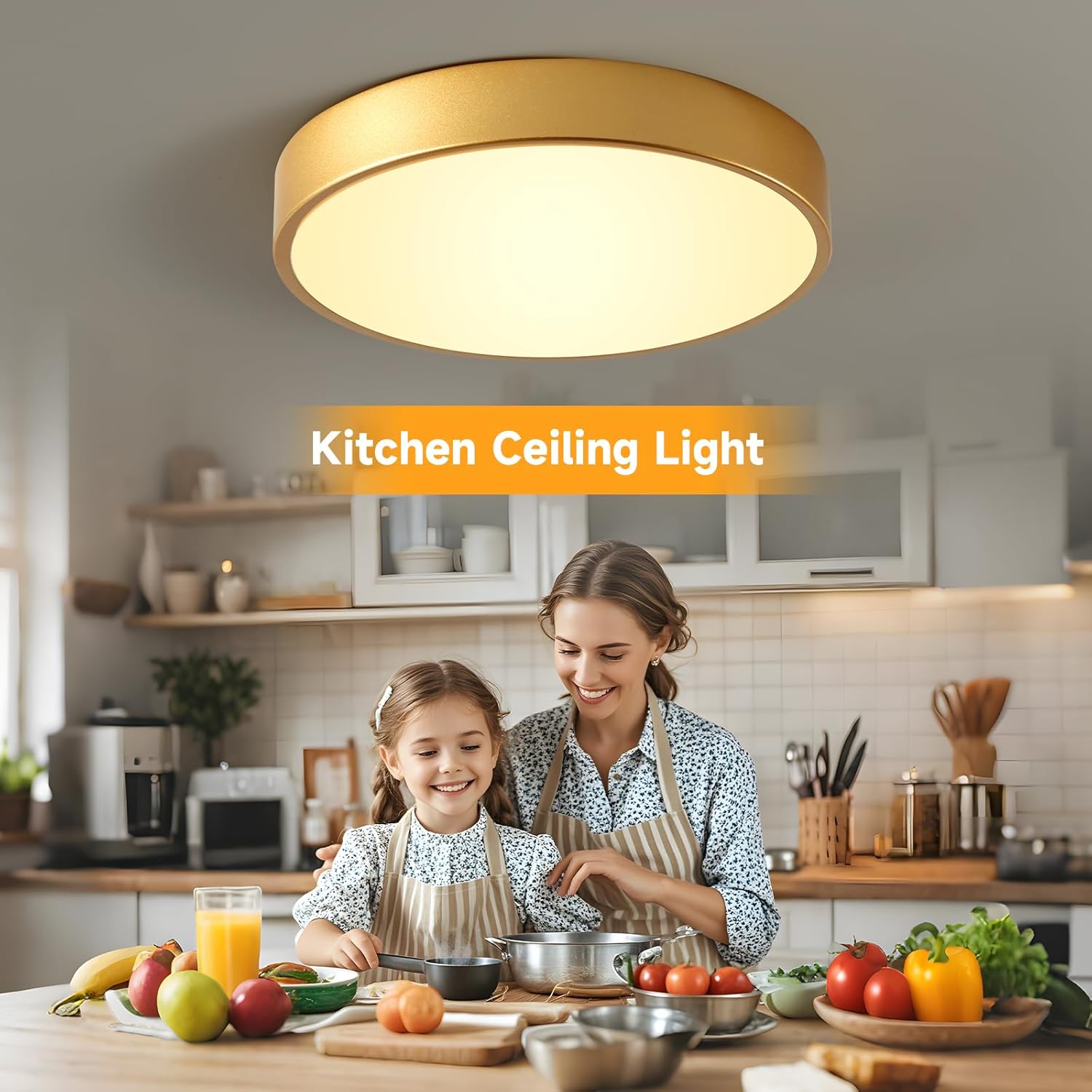 12 Inch Gold Dimmable LED Flush Mount Ceiling Light 24W 5CCT for Bedroom Kitchen Hallway