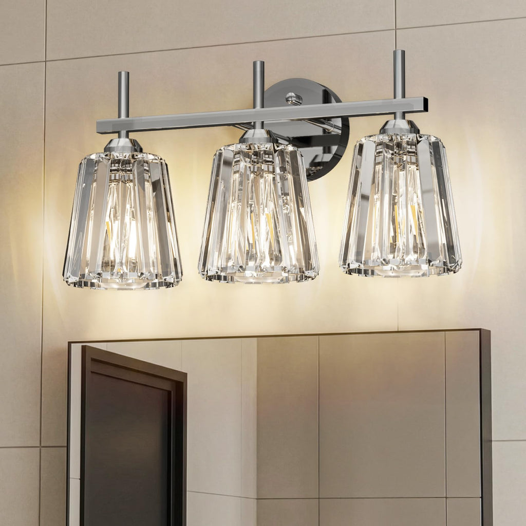 Crystal Bathroom Light Fixtures Over Mirror, Gold 4-Light Bathroom Vanity Lights Over Mirror Modern Wall Lighting Sconces with Ceramic E26 Base (Bulbs Not Include)