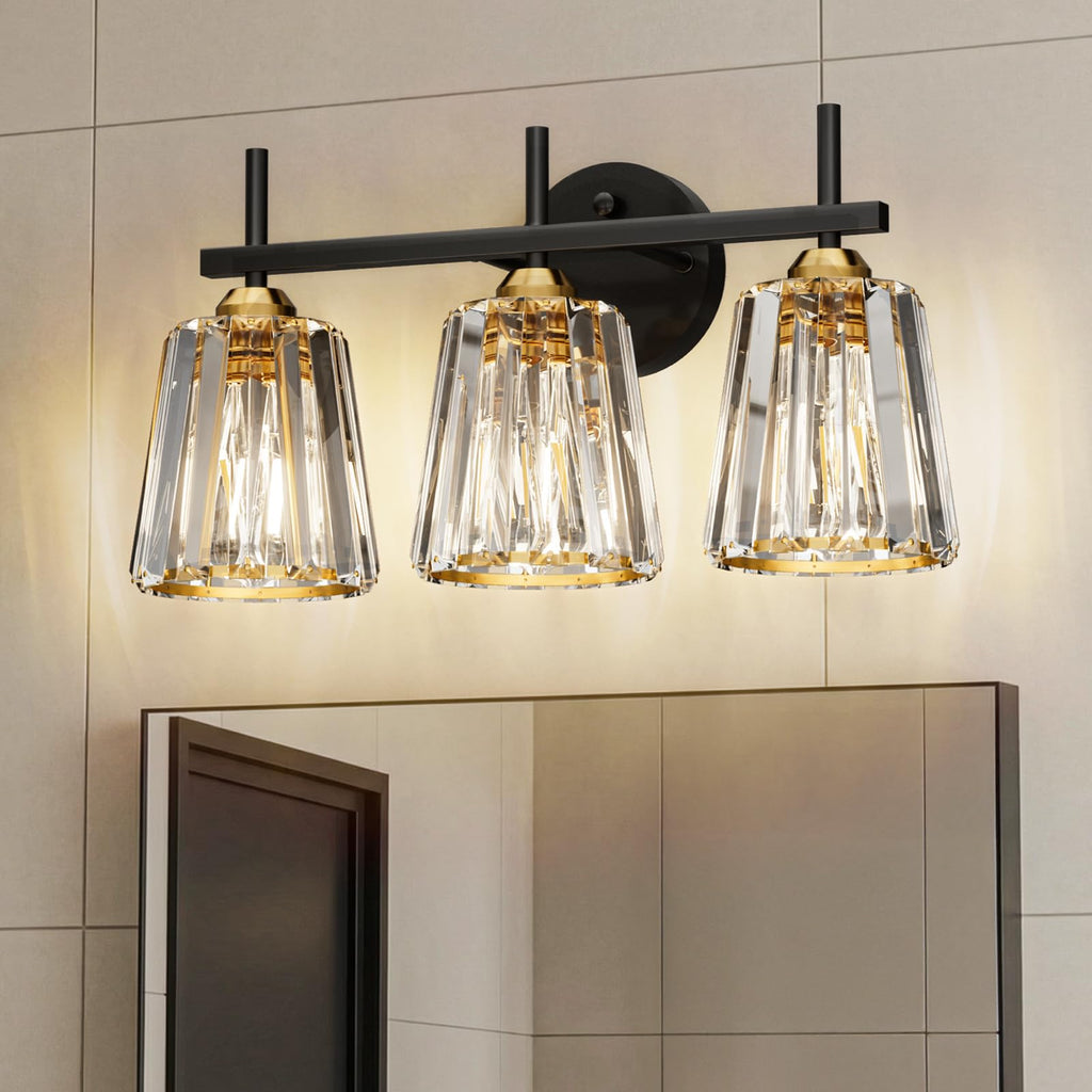 Crystal Bathroom Light Fixtures Over Mirror, Gold 4-Light Bathroom Vanity Lights Over Mirror Modern Wall Lighting Sconces with Ceramic E26 Base (Bulbs Not Include)