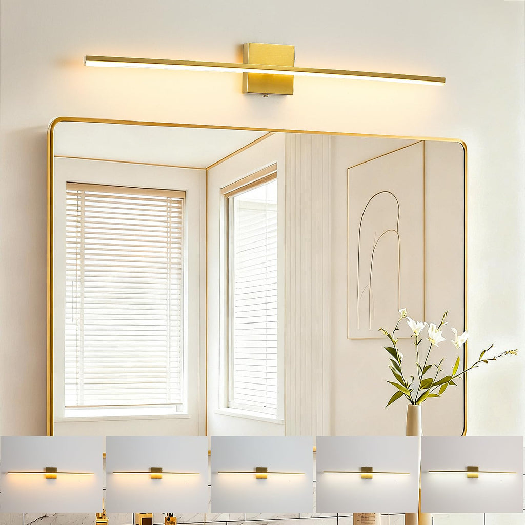 Brushed Gold Vanity Light 16 Inch Modern Bathroom Light Fixtures 14W Wall Vanity Lamp Over Mirror, Dimmable 5CCT LED Wall Sconce for Bedroom Cabinets UL Certificated