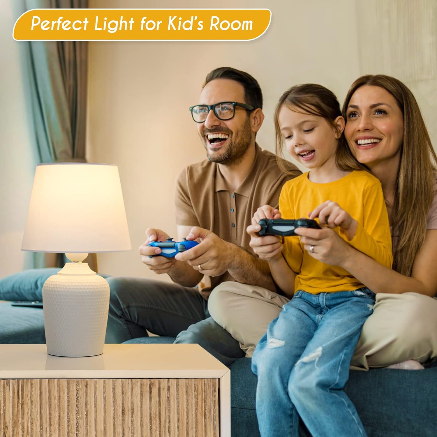 Sucolite Small 11.8" Table Lamps Set of 2, Bedside Nightstand Lamps for Bedroom Kid’s Room, Cute Desk Lamps with Studded Texture Base for Reading Nursery Living Room Office, White