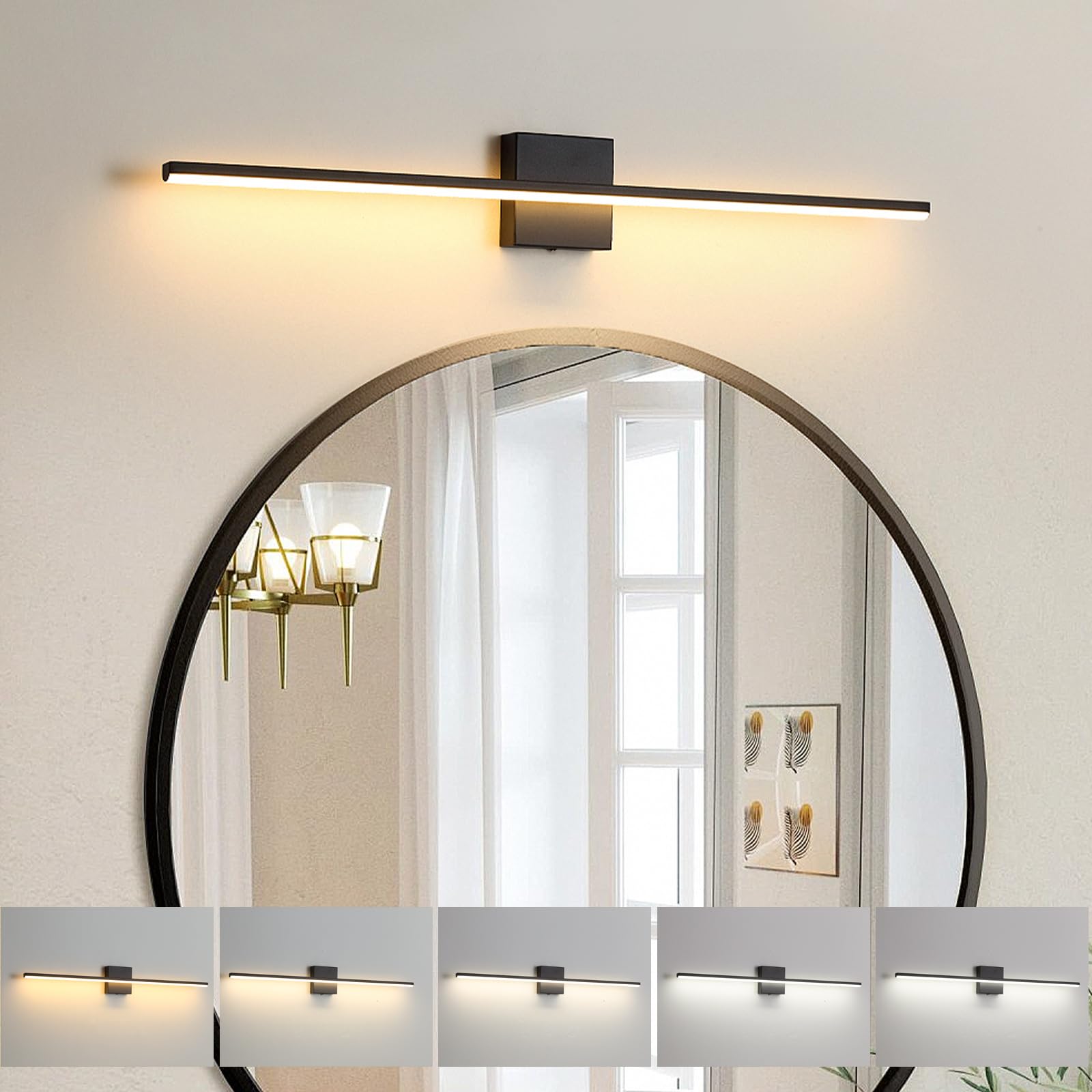 Brushed Gold Vanity Light 16 Inch Modern Bathroom Light Fixtures 14W Wall Vanity Lamp Over Mirror, Dimmable 5CCT LED Wall Sconce for Bedroom Cabinets UL Certificated