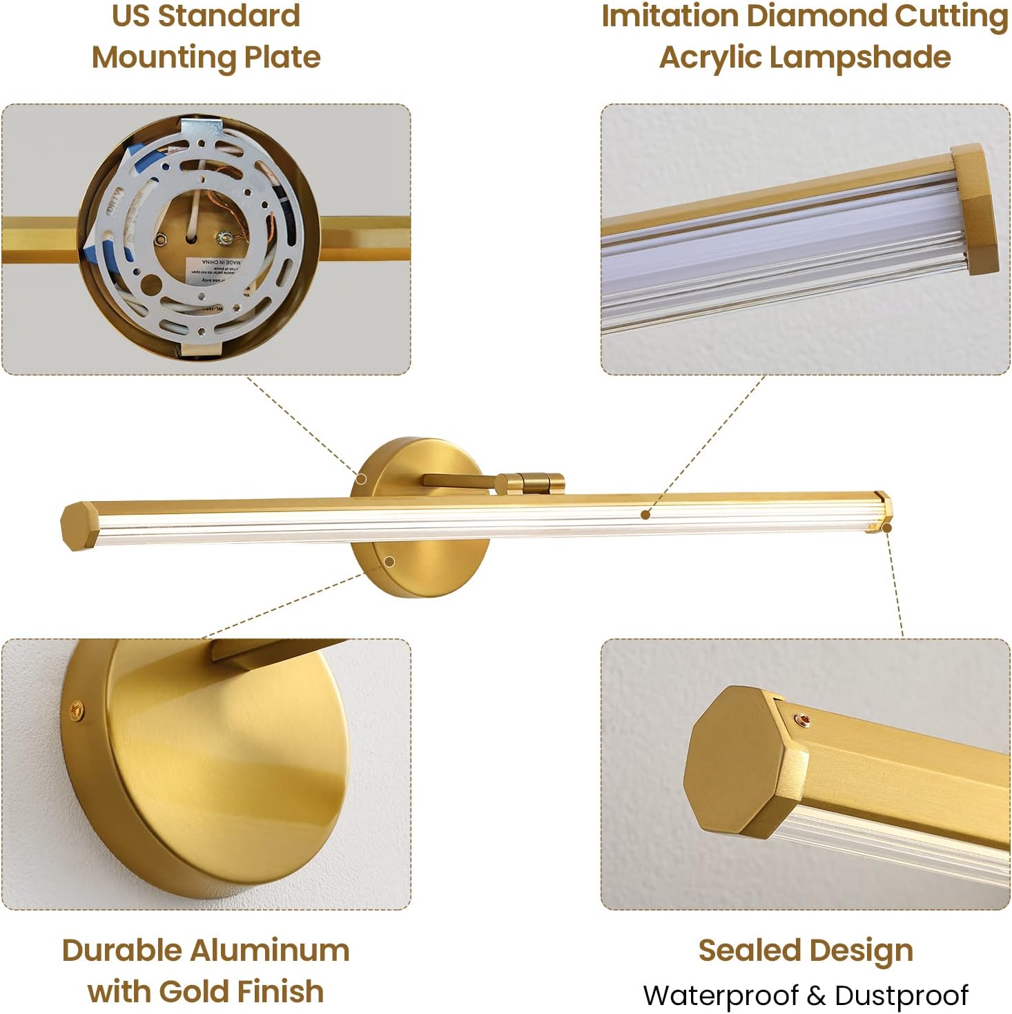 KAISITE Bathroom Lighting Fixture Over Mirror - 30 Inch Gold Vanity Light 24W 5CCT Dimmable Modern LED Vanity Light Fixture Rotatable Bath Vanity Light Bar for Bathroom