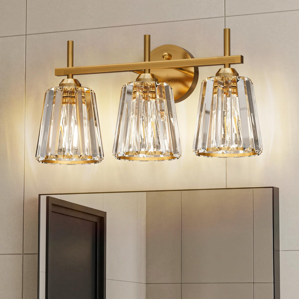 Crystal Bathroom Light Fixtures Over Mirror, Gold 4-Light Bathroom Vanity Lights Over Mirror Modern Wall Lighting Sconces with Ceramic E26 Base (Bulbs Not Include)