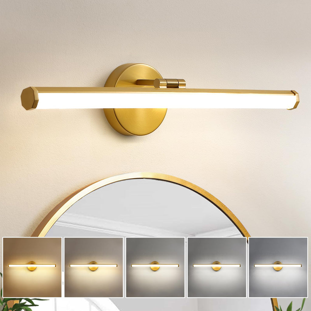 KAISITE Bathroom Lighting Fixture Over Mirror - 30 Inch Gold Vanity Light 24W 5CCT Dimmable Modern LED Vanity Light Fixture Rotatable Bath Vanity Light Bar for Bathroom