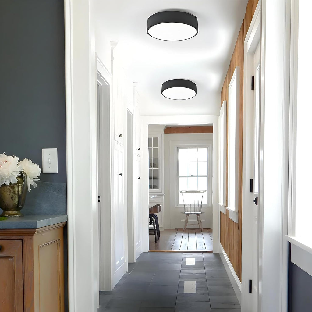 Modern Black Flush Mount Ceiling Light, 2-Lights Round Ceiling Light, Minimalistic Ceiling Lamp Acrylic Shade Lighting Fixture for Bedroom Laundry Room Bathroom Hallway(11.8 Inch)