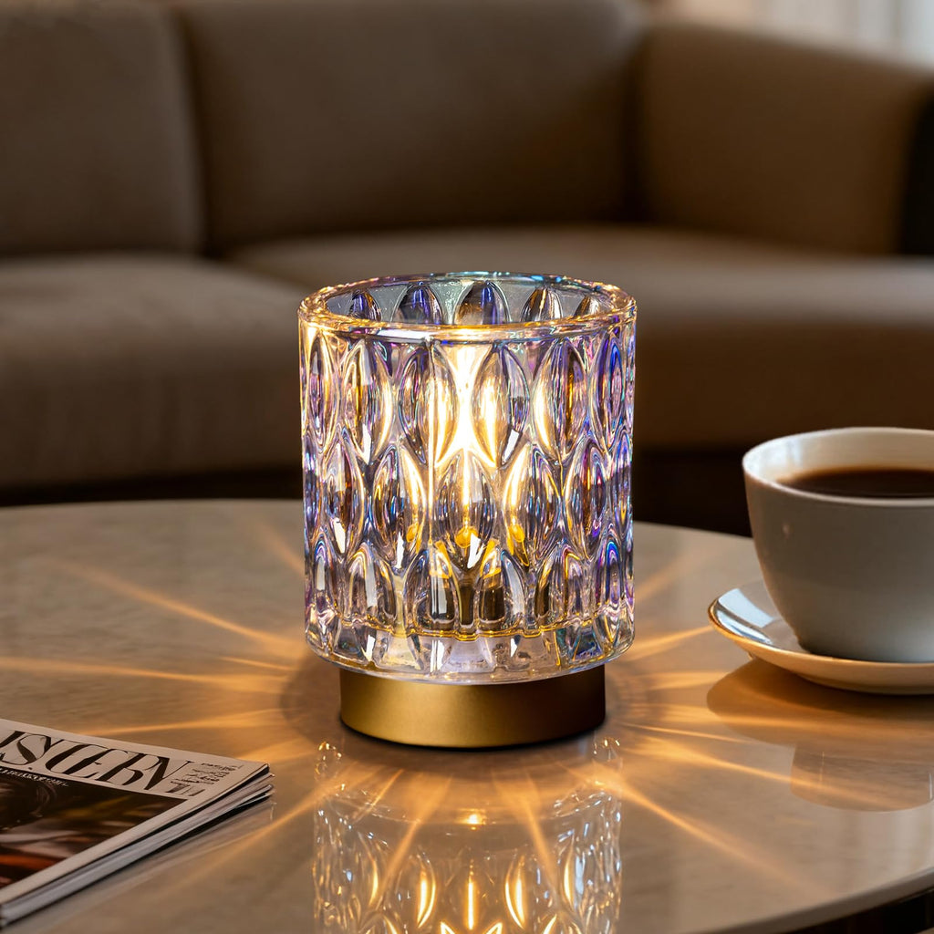 Battery Operated Table Lamps Timer, Mini Crystal Lamp for Area No Plug, Cordless Lamp with LED Bulb for Power Outage, Decorative Lamps for Tabletop/Corner/Entryway/Stairway/Bathroom/Fireplace(2*PEARL)