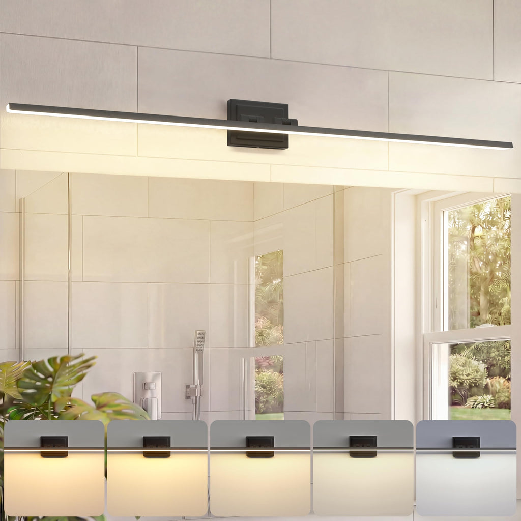 VOLISUN Modern Bathroom Vanity Light 48 inch, Rotatable, 30W Dimmable 5CCT Led Bathroom Light Fixture Over Mirror, Black Bar Vanity Light for Bathroom Mirror Cabinets-ETL Certificated