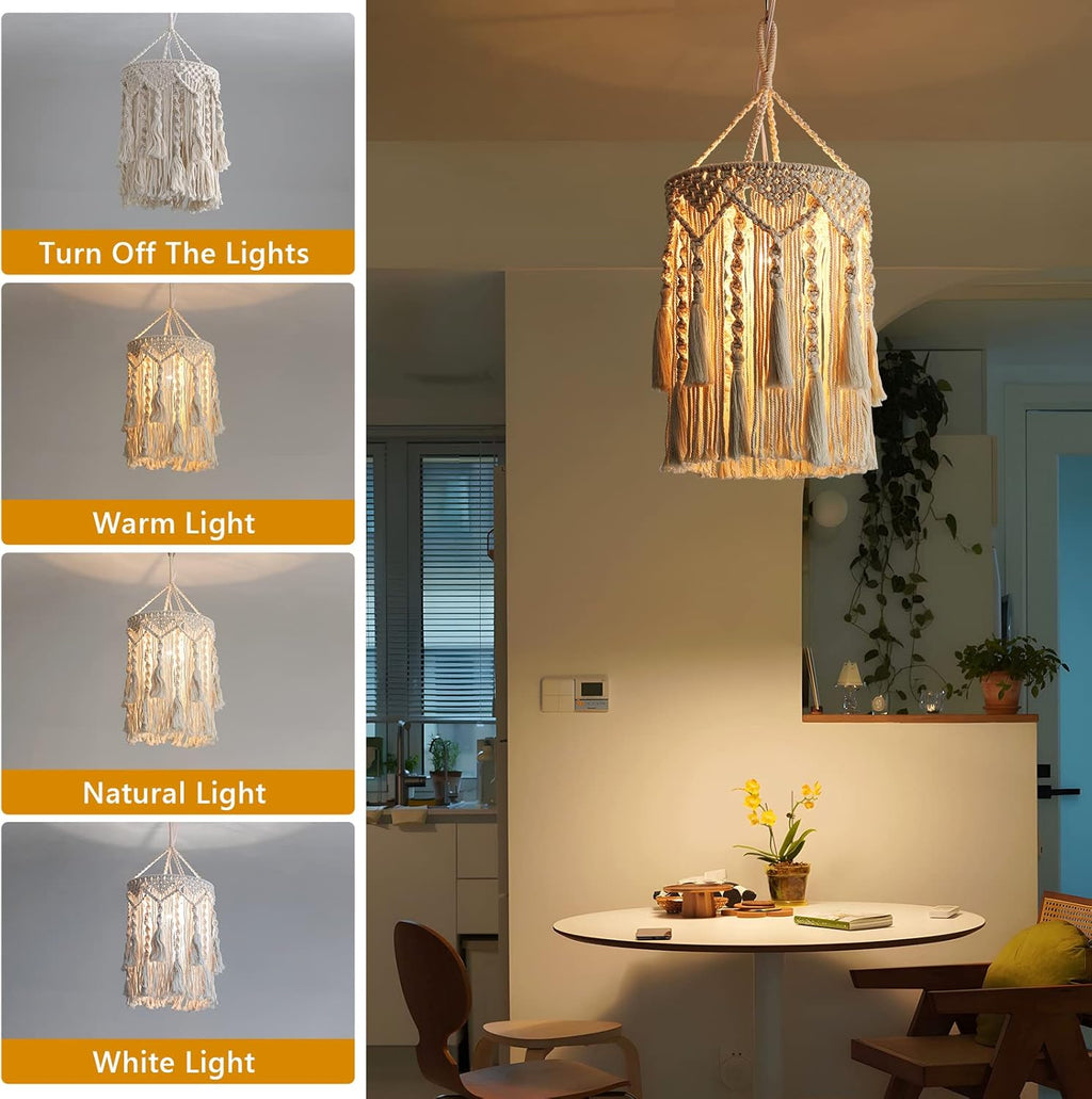 Bioaqua Boho Lamp Shade,Boho Hanging Lamp Handmade Macrame Lamp Shade Plug in Pendant Light,Bohemian Hanging Lights with Plug in Cord Light Fixtures for Boho Bedroom Decor Living Room (type 3)