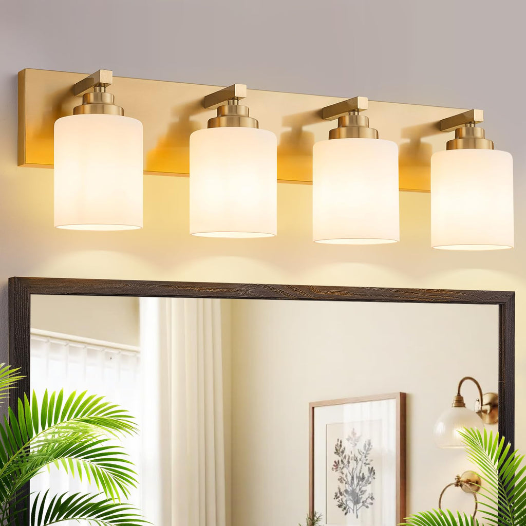 Vanity Lights for Bathroom, 3-Light Black and Gold Bathroom Vanity Light Over Mirror with Milky White Glass Shades, Modern Bathroom Light Fixtures for Living Room Hallway Cabinet (Bulbs Not Included)