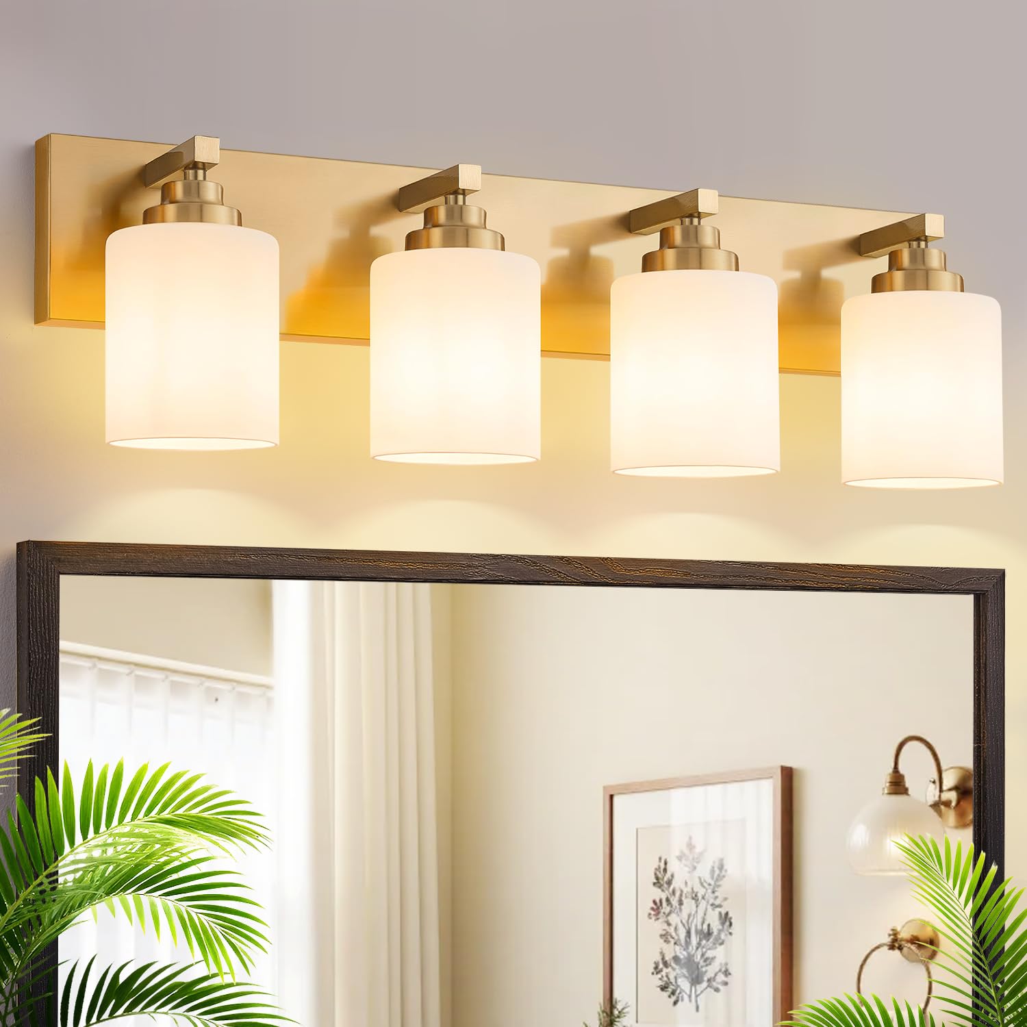 Vanity Lights for Bathroom, 3-Light Black and Gold Bathroom Vanity Light Over Mirror with Milky White Glass Shades, Modern Bathroom Light Fixtures for Living Room Hallway Cabinet (Bulbs Not Included)