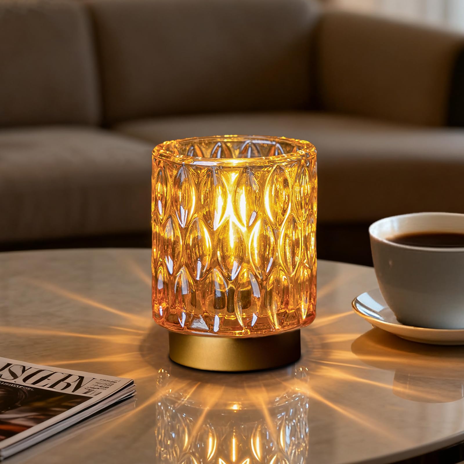 Battery Operated Table Lamps Timer, Mini Crystal Lamp for Area No Plug, Cordless Lamp with LED Bulb for Power Outage, Decorative Lamps for Tabletop/Corner/Entryway/Stairway/Bathroom/Fireplace(2*PEARL)