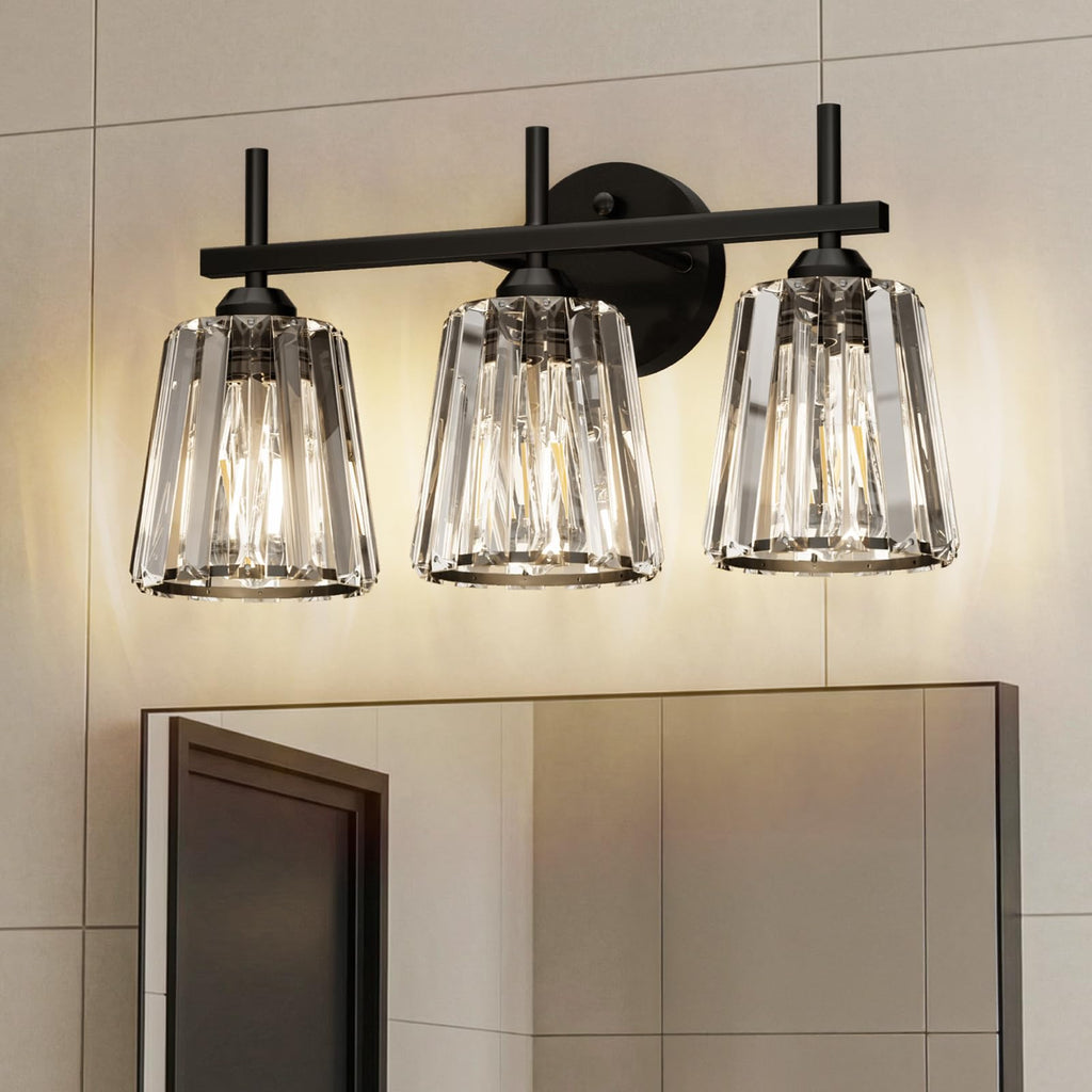 Crystal Bathroom Light Fixtures Over Mirror, Gold 4-Light Bathroom Vanity Lights Over Mirror Modern Wall Lighting Sconces with Ceramic E26 Base (Bulbs Not Include)