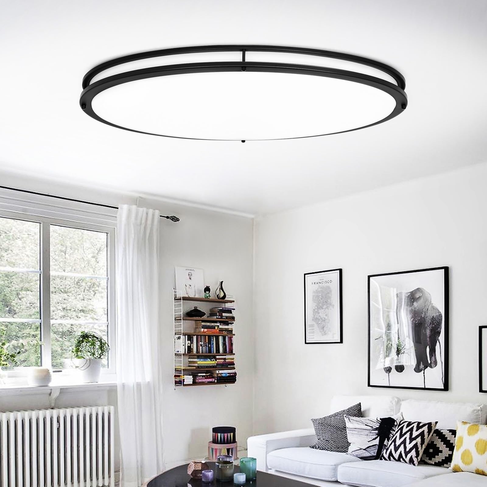 DLLT Flush Mount LED Ceiling Light: 13 Inch 5CCT (3000K-6000K) & Dimmable Ceiling Light Fixtures for Bedroom Hallway - 24W Modern Brushed Nickel Super Bright Kitchen Lighting Fixtures Ceiling