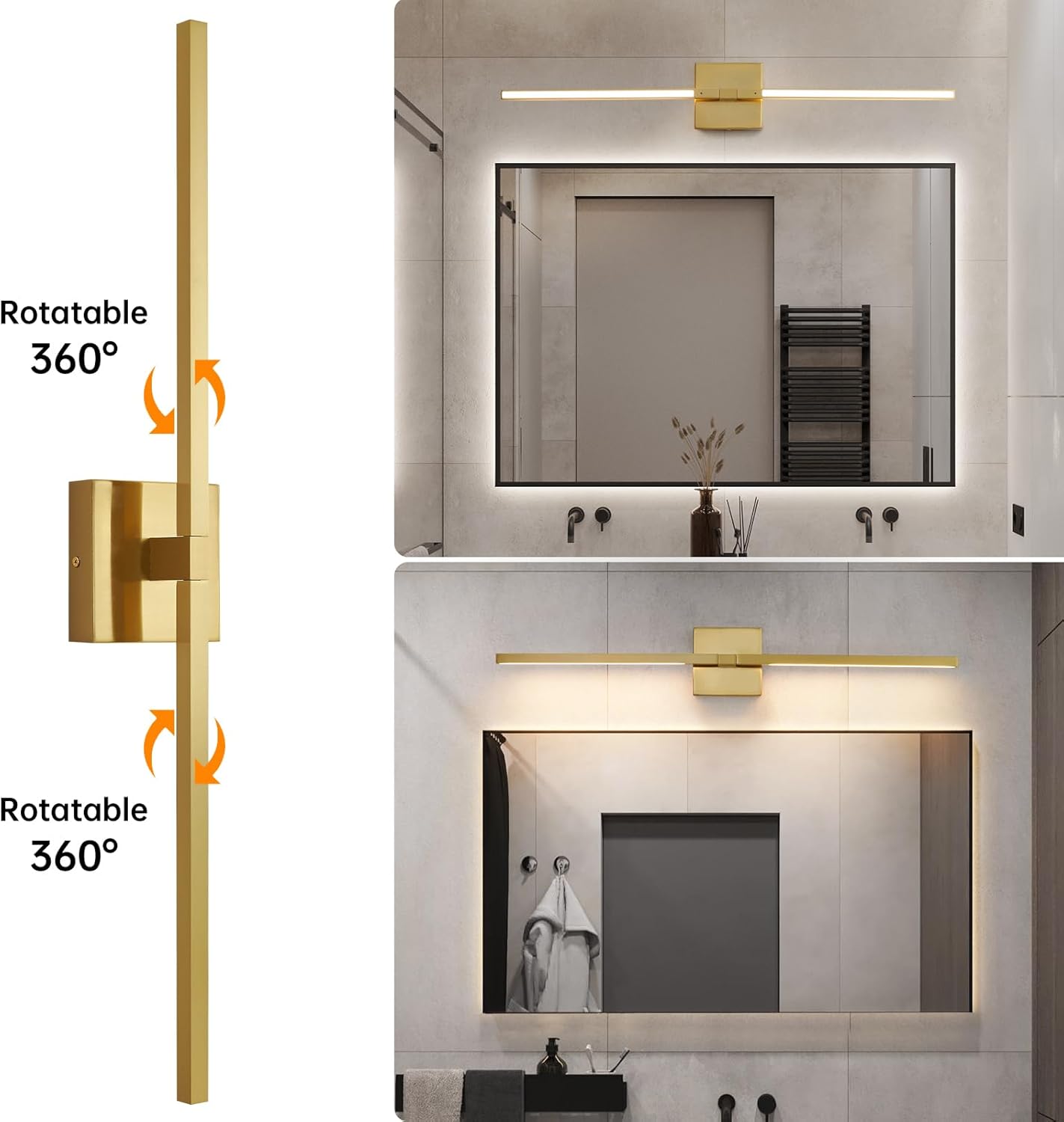 Gold Bathroom Vanity Light Fixtures - 30 inch Rotatable Modern 5CCT LED Vanity Lights for Bathroom Lighting Fixture Over Mirror Dimmable Bathroom Wall Sconce