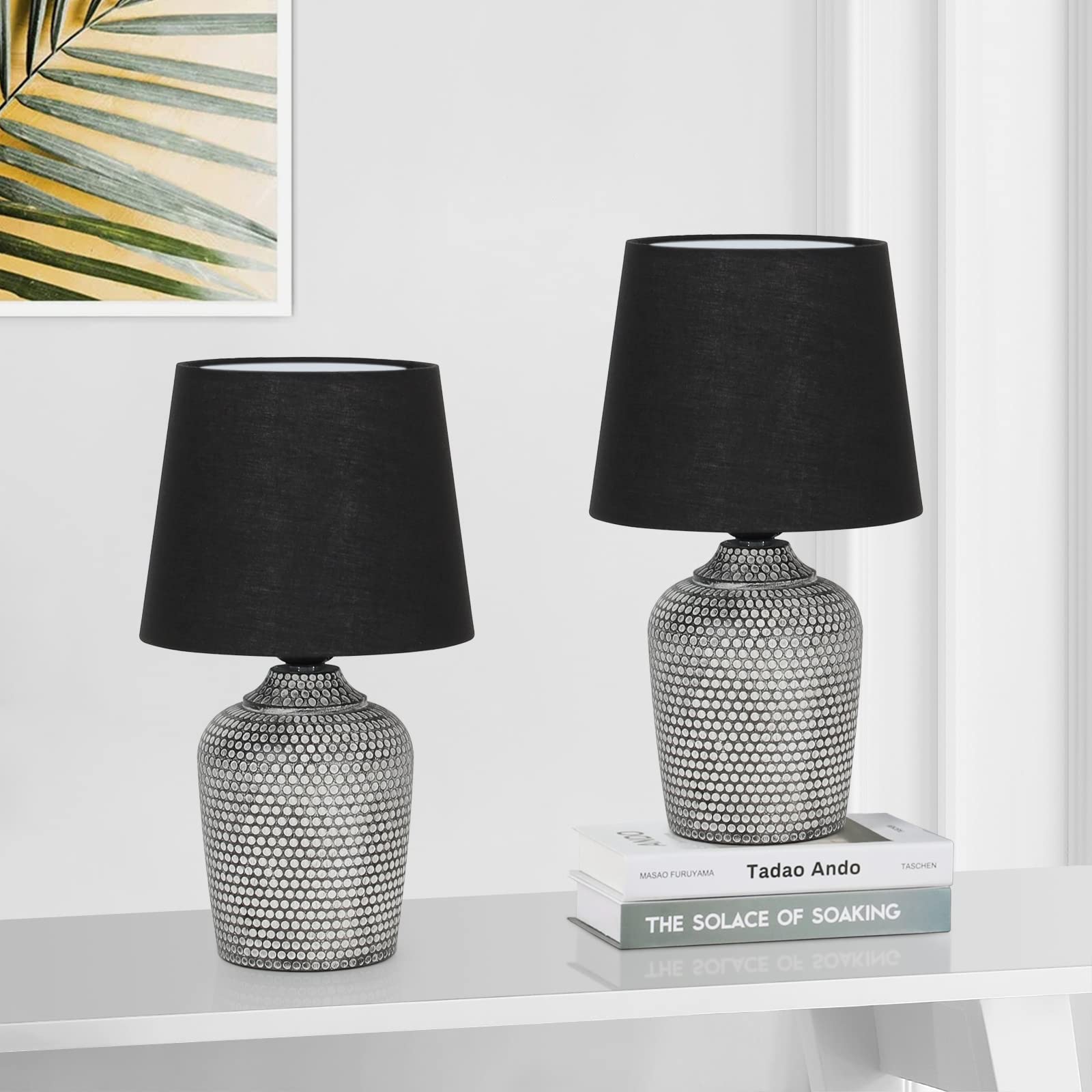 Sucolite Small 11.8" Table Lamps Set of 2, Bedside Nightstand Lamps for Bedroom Kid’s Room, Cute Desk Lamps with Studded Texture Base for Reading Nursery Living Room Office, White