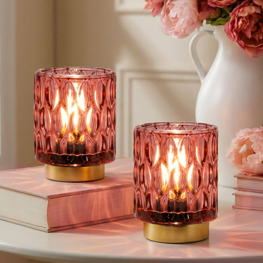 Battery Operated Table Lamps Timer, Mini Crystal Lamp for Area No Plug, Cordless Lamp with LED Bulb for Power Outage, Decorative Lamps for Tabletop/Corner/Entryway/Stairway/Bathroom/Fireplace(2*PEARL)